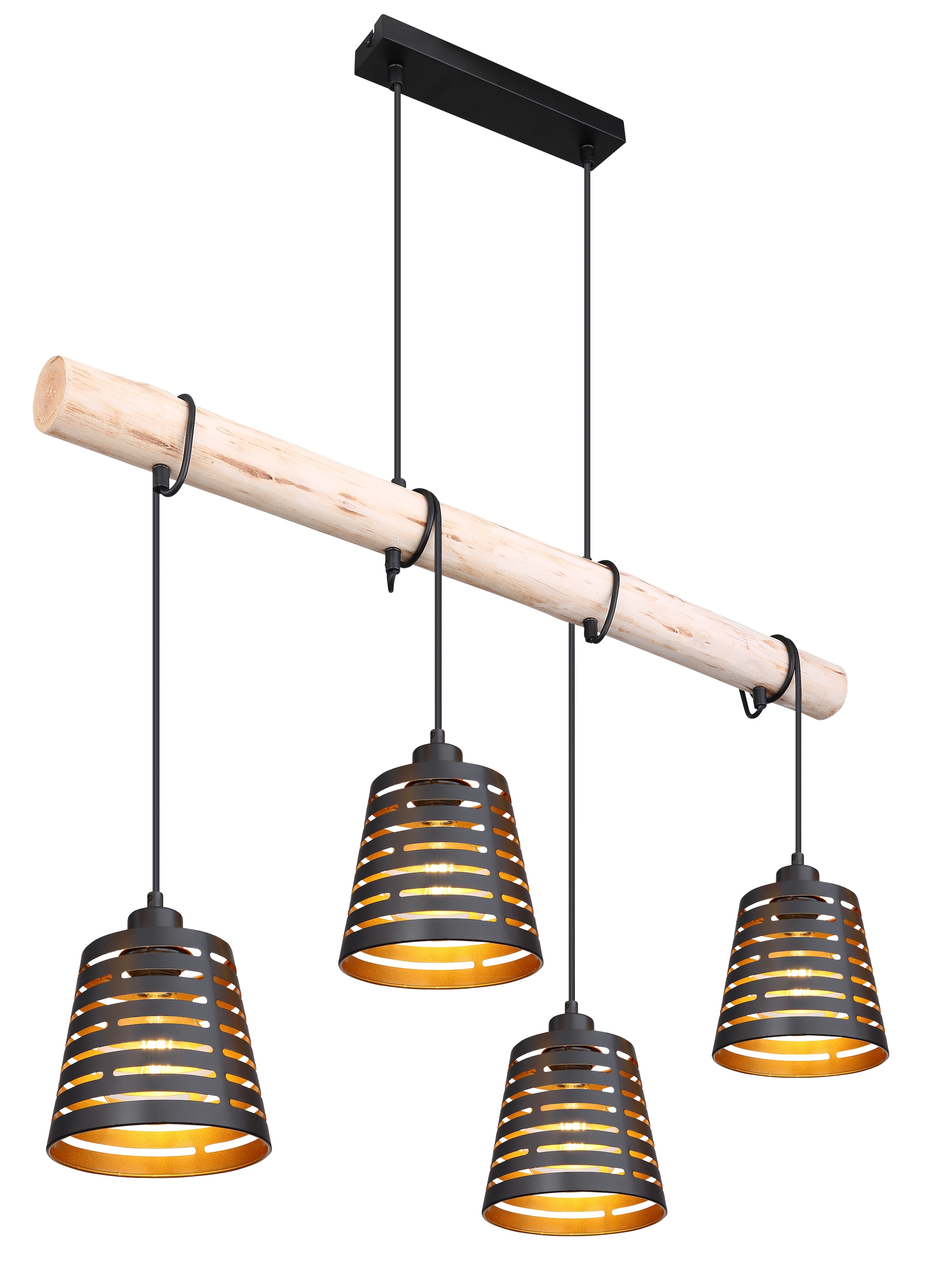 GLOBO LIGHTING Hängeleuchte »ABLONA«, Leuchtmittel E27 | ohne Leuchtmittel, Hängelampe/Pendelleuchte/Holz/goldfarben/Höhe kürzbar