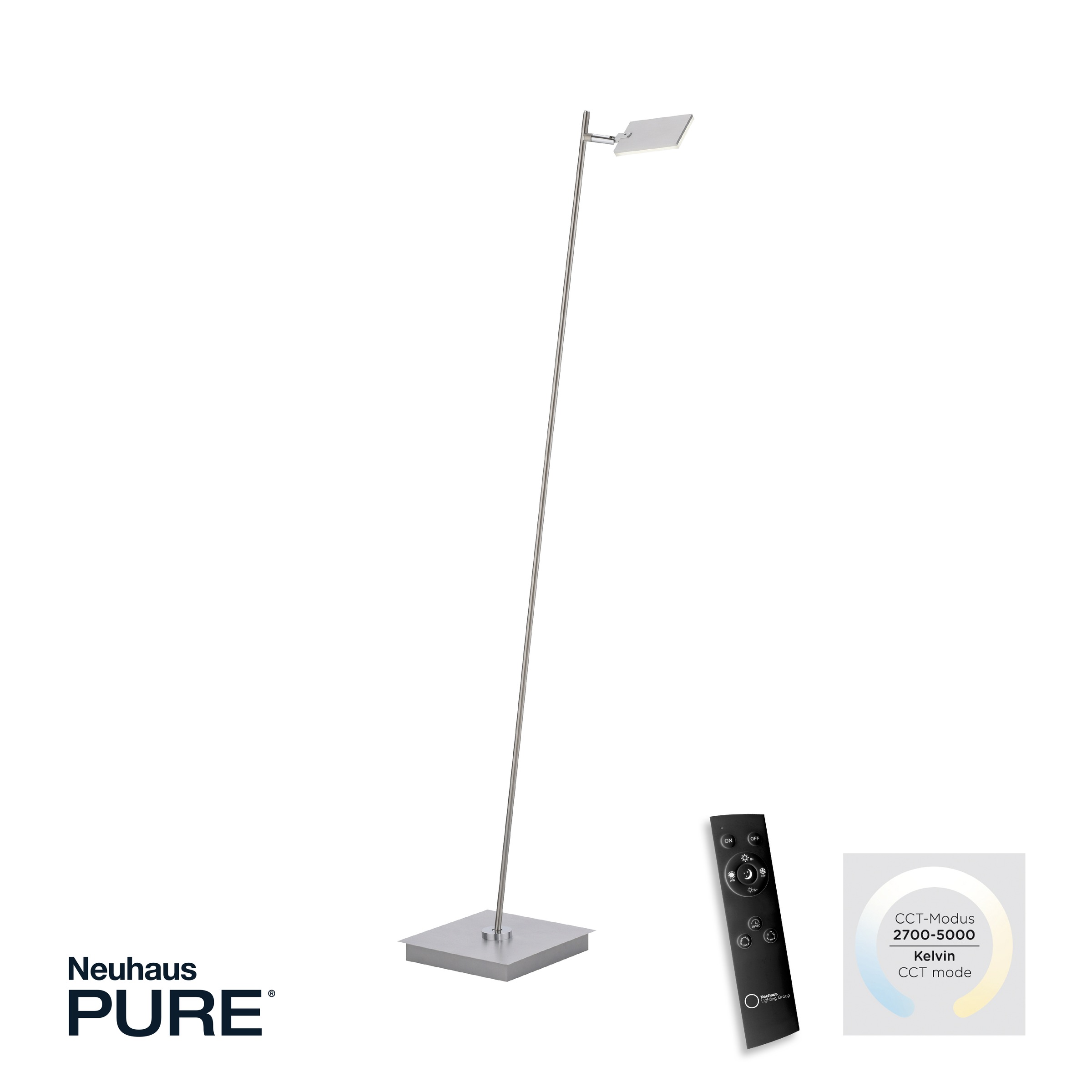 NEUHAUS PURE LED Stehlampe "PURE Mira", diamond, 1, H: 129cm, 1 Stk., Leuchten, Dimmbar, CCT, Fußschalter, Fernbedienung, drehbar, LED Stehlampe 3
