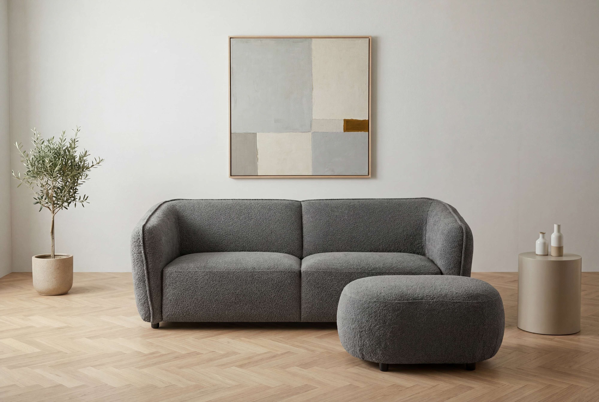 Home affaire Polsterhocker »OSTRUP, Naturtöne, Boucle« 90x64 cm, organische Form mit sanften Rundungen