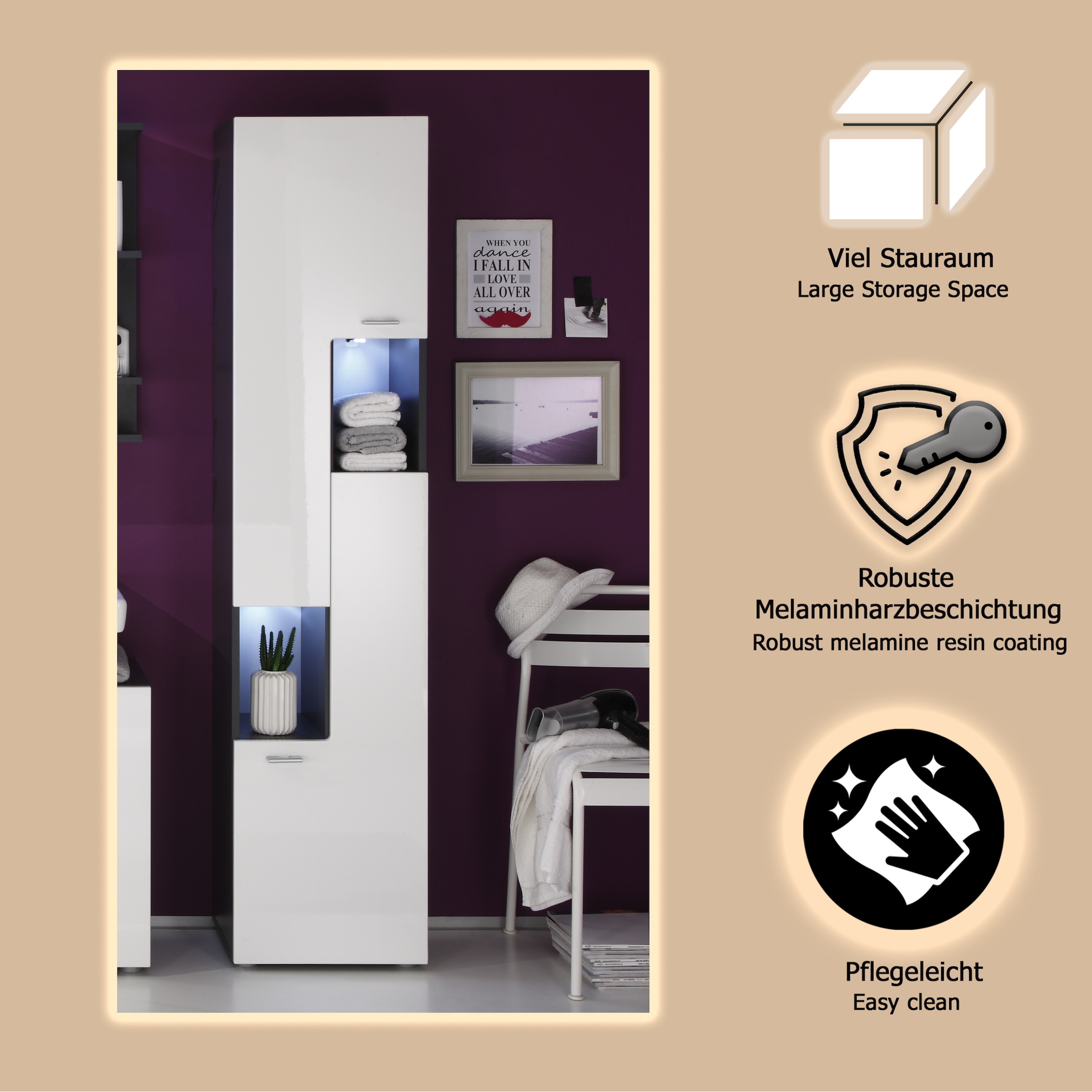 welltime Hochschrank »Tias« Hochschrank mit 4 Einlegeböden - (B/T/H) 40/30/182 cm