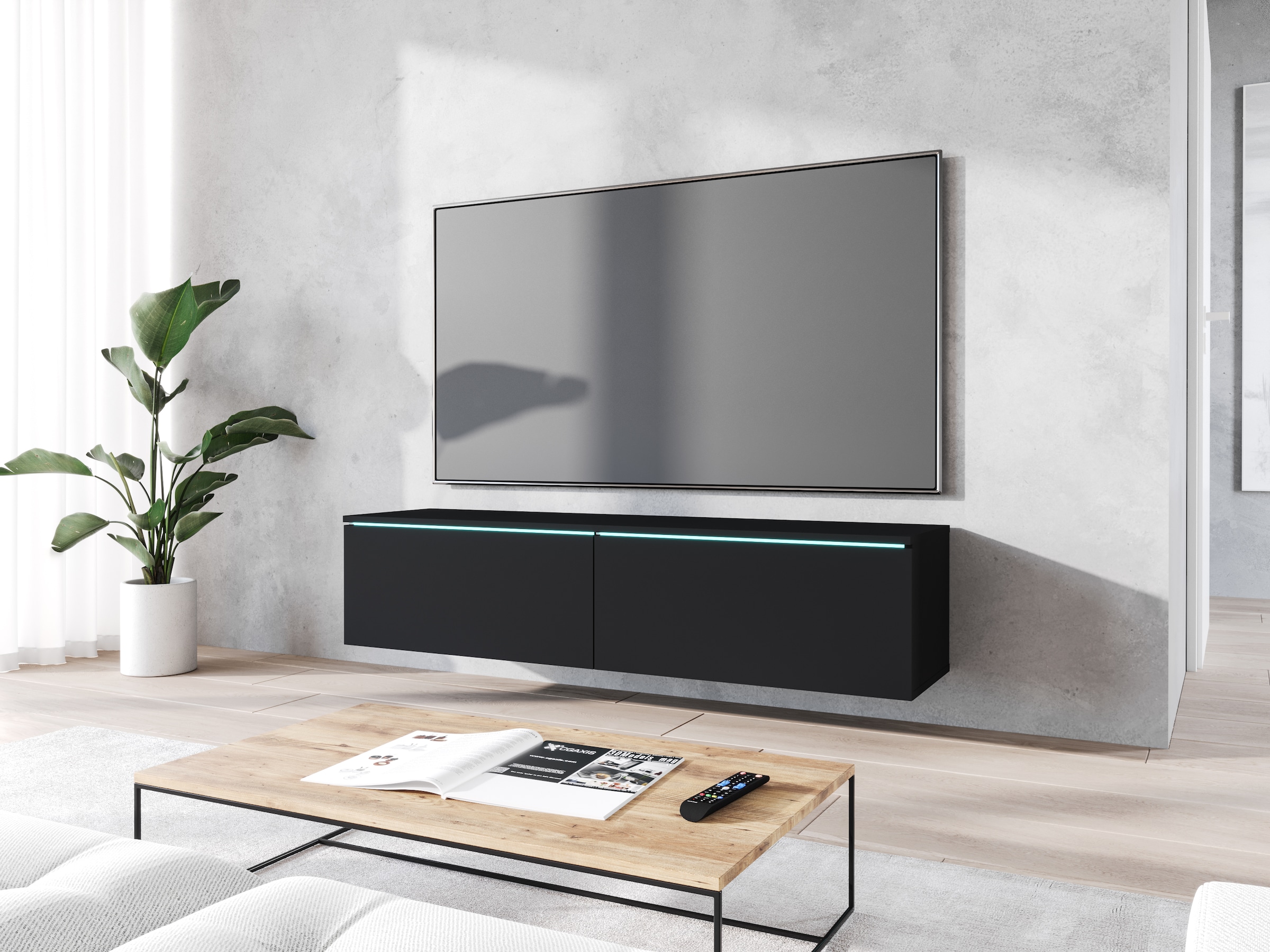 INOSIGN Lowboard »LOWBOARD D, wahlweise mit oder ohne Beleuchtung«, modernes TV-Board ohne Griffe, mit viel Stauraum,stehend und hängend