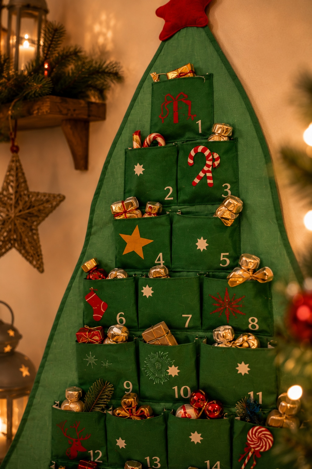 OTTO home Adventskalender »Weihnachtsbaum mit dekorierten Taschen, wiederverwendbar« Es liegt keine Altersempfehlung vor aus Stoff, ca. 120x68cm, zum Hängen an Türen und Wänden
