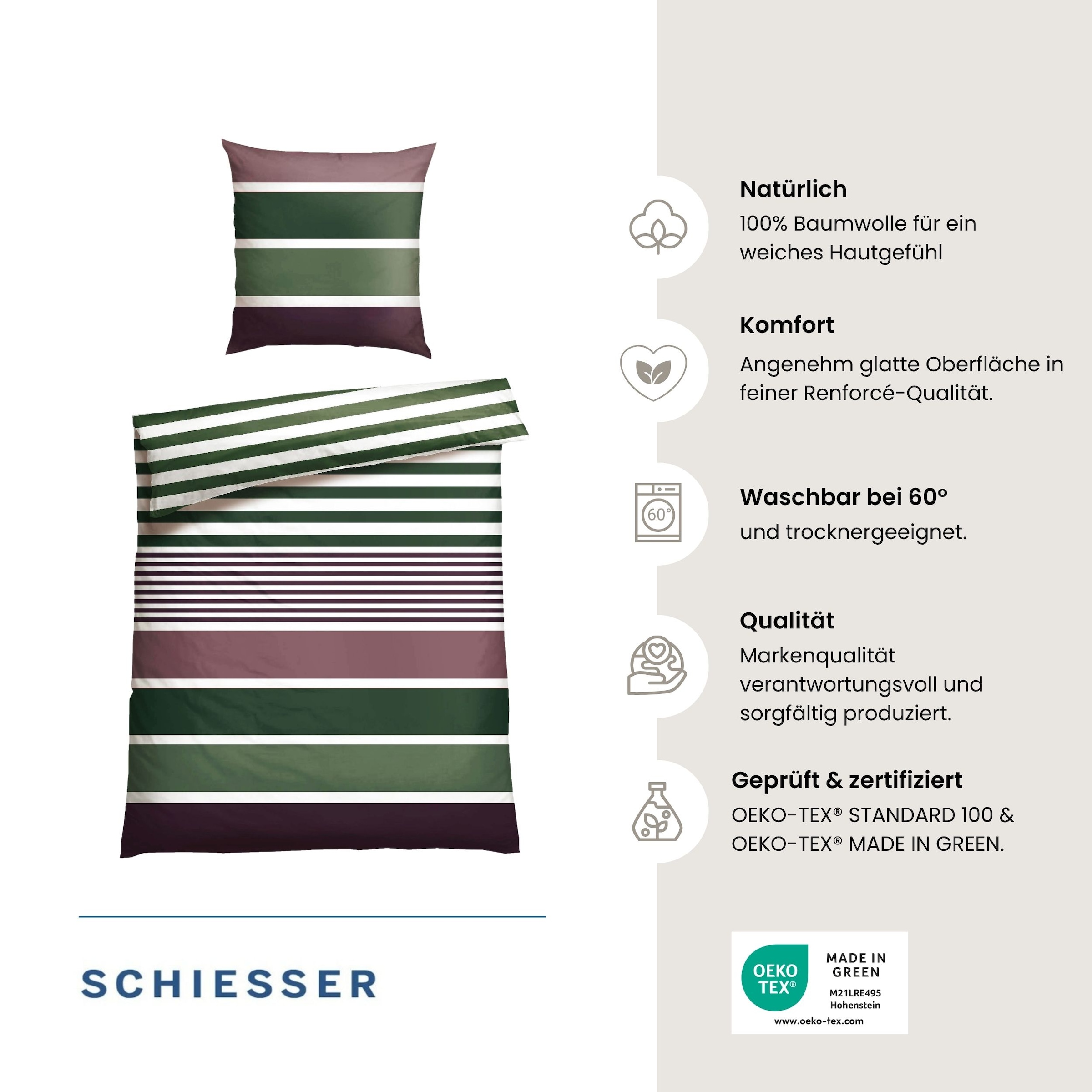 Schiesser Bettwäsche »Smarell aus weicher Baumwolle mit klassischen Blockstreifen« 2 Stk. OEKO-TEX® MADE IN GREEN