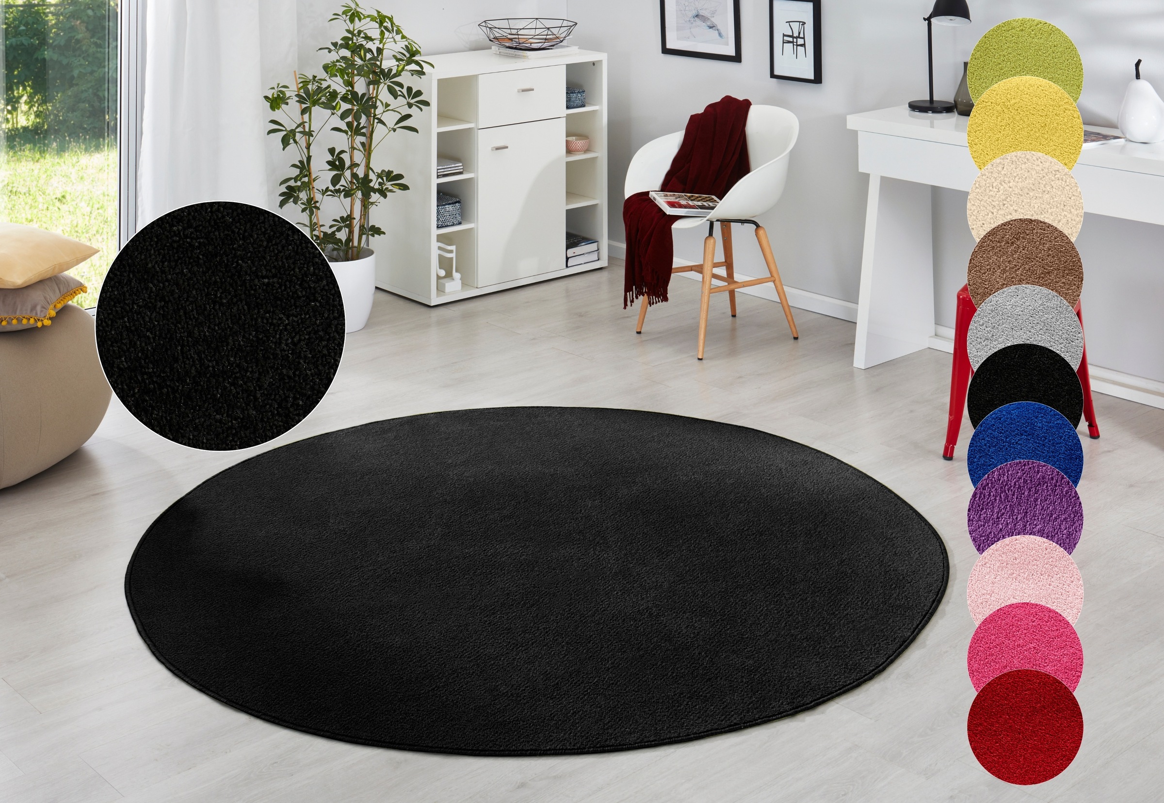 HANSE Home Teppich "Fancy" rund 7 mm Höhe Kurzflor, Weich, Einfarbig, Wohnzimmer, Schlafzimmer, Esszimmer