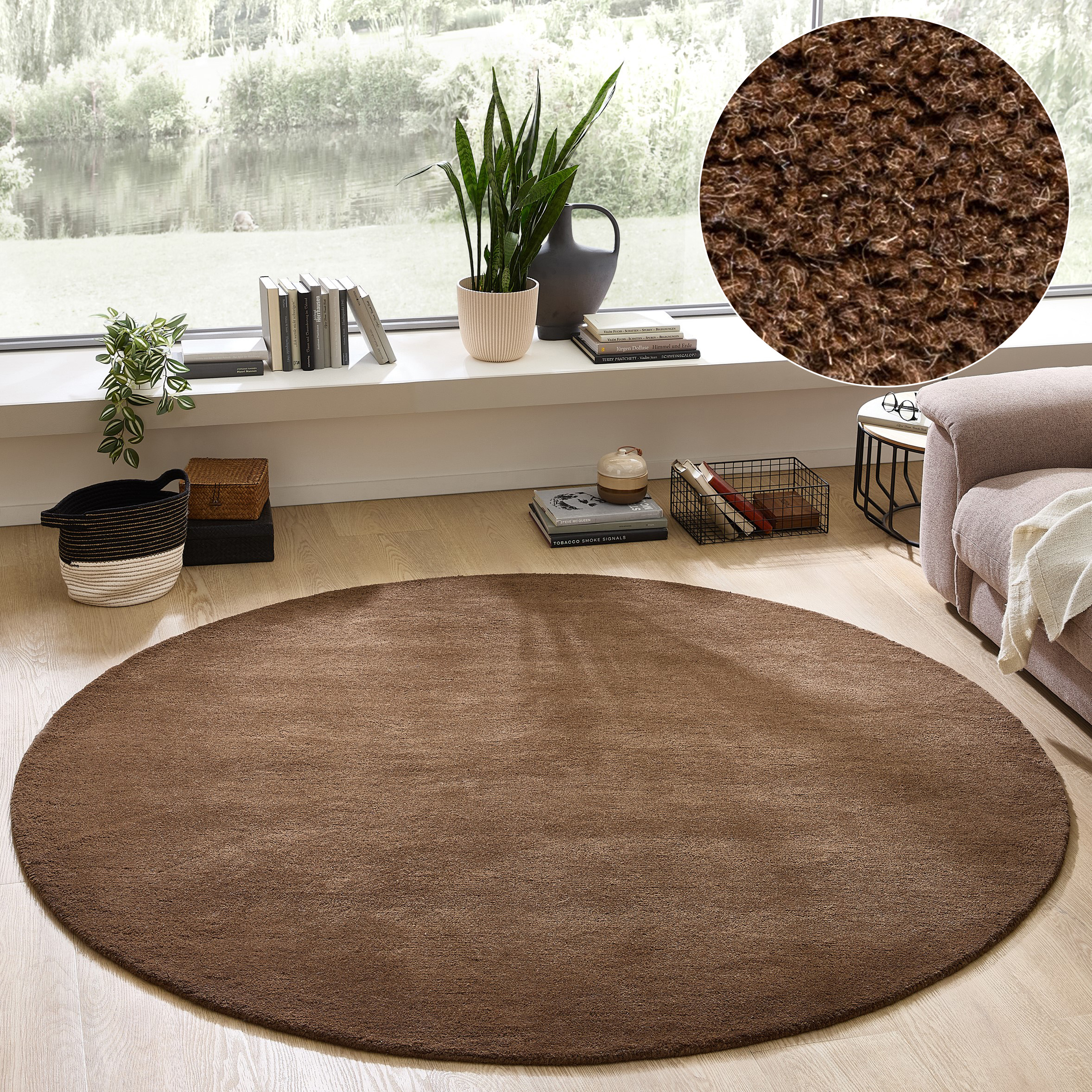 OTTO home Wollteppich "Gabbo Natur, Handgefertigt, Teppich, reine Wolle, meliert" rund 14 mm Höhe reine Wolle, Uni, Wohnzimmer, Schlafzimmer, Esszimmer