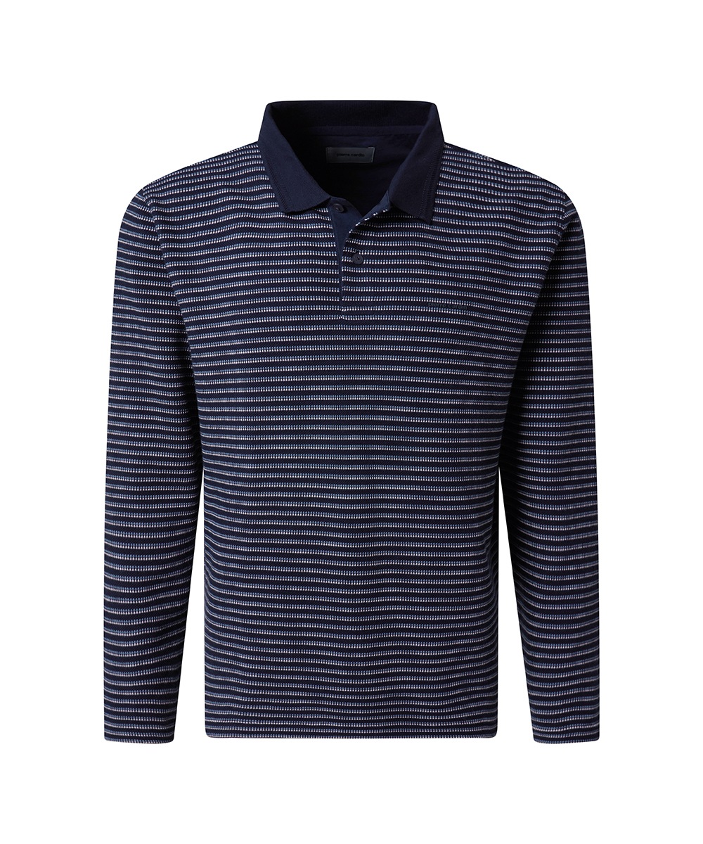 Pierre Cardin Langarm-Poloshirt Piqué Interlock im Streifendessin