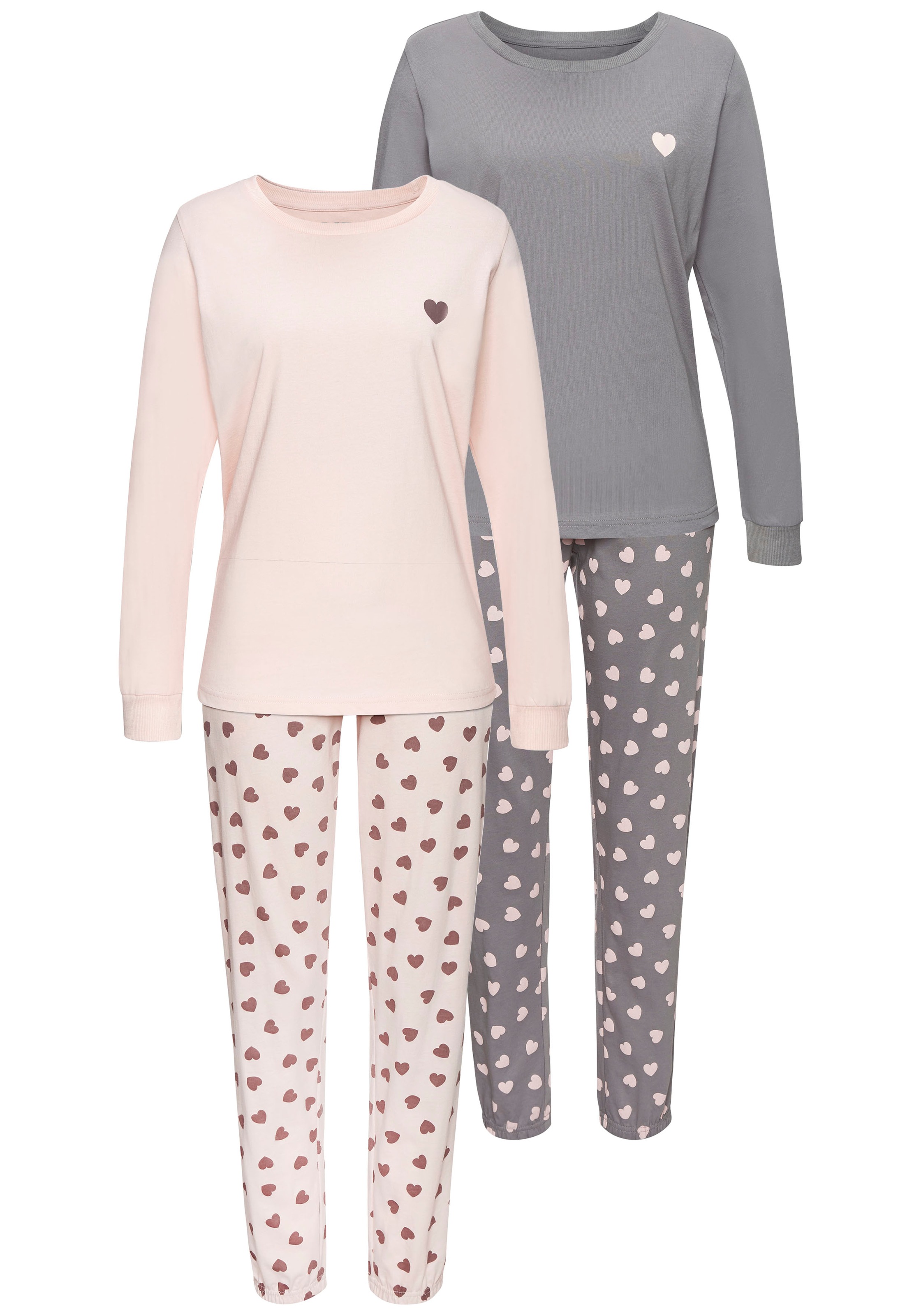 Vivance Dreams Pyjama Spar-Set, 2er Pack, 4 tlg. mit süßem Herzmuster günstig online kaufen