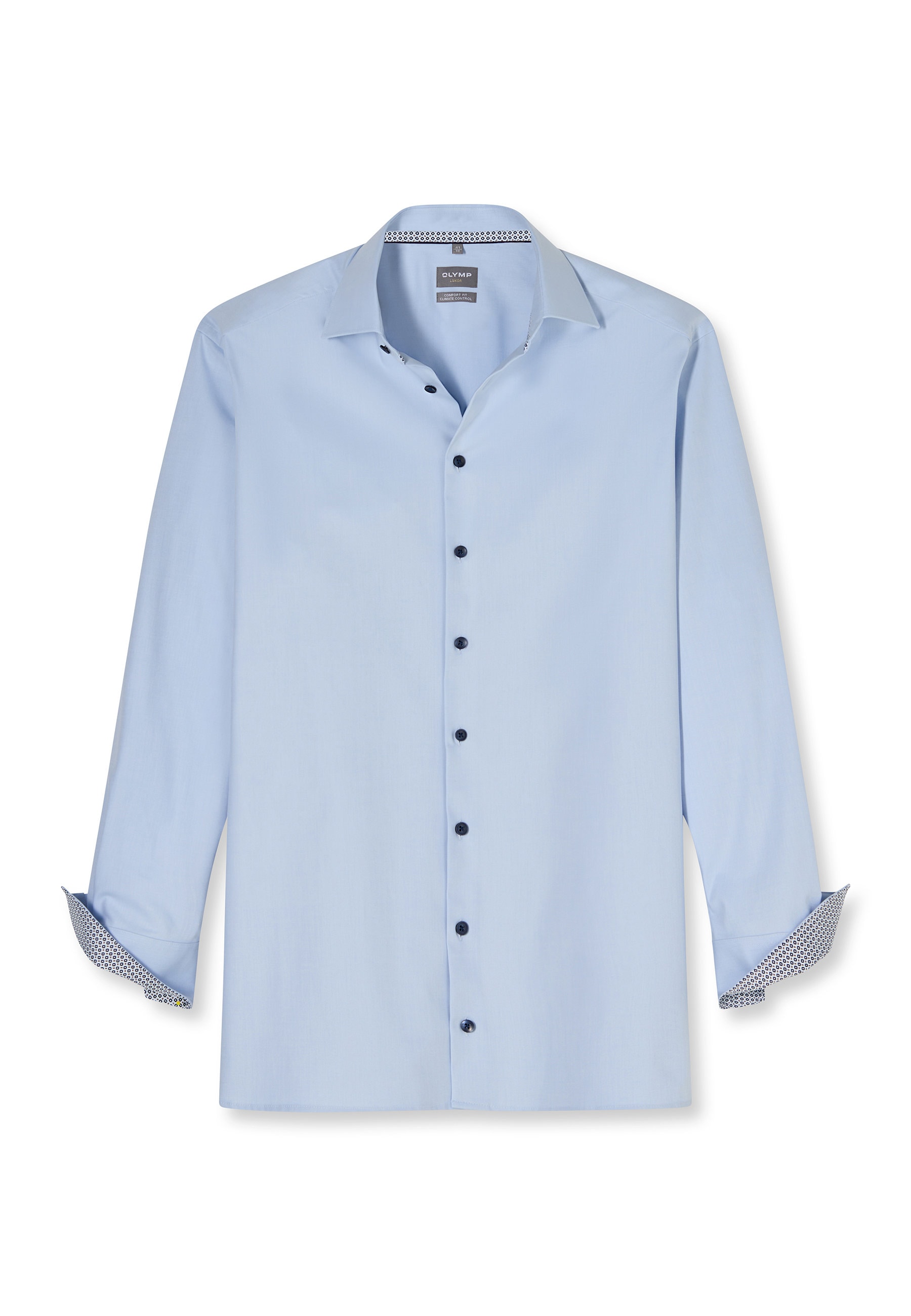 Businesshemd OLYMP "OLYMP Luxor 24/Seven, comfort fit, New Kent", Herren, Gr. 45, Normaler Arm, bleu, 64% Baumwolle, 27% Polyester, 9% Elasthan, Hemden