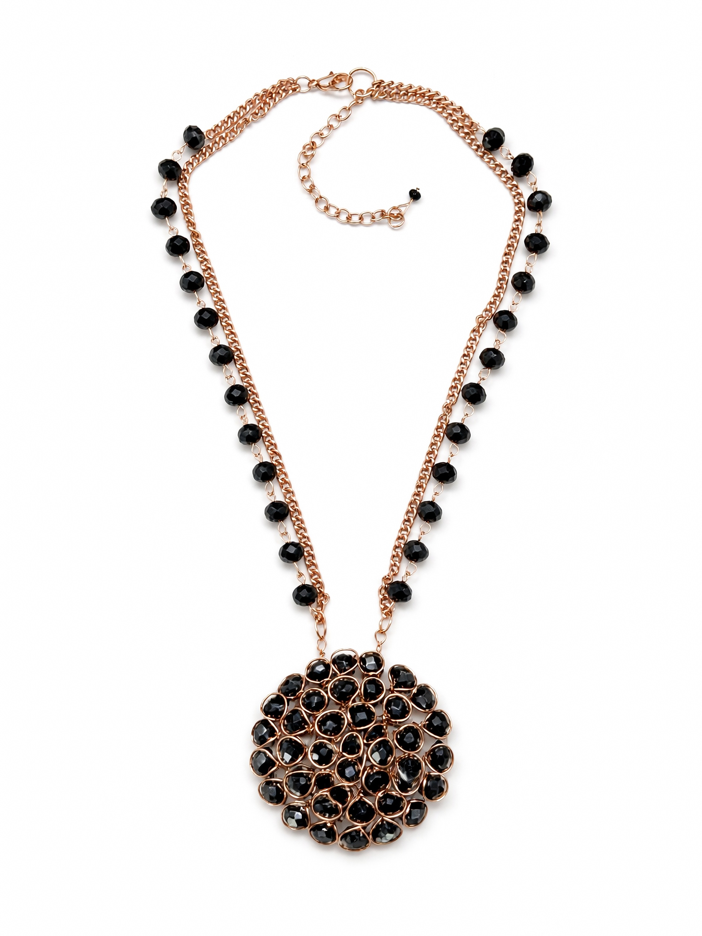Kette mit Anhänger "Raja", Damen, Gr. onesize, Glas, schwarz, COLLEZIONE ALESSANDRO, Basic, Halsketten, zweireihige Kette mit rundem Anhänger
