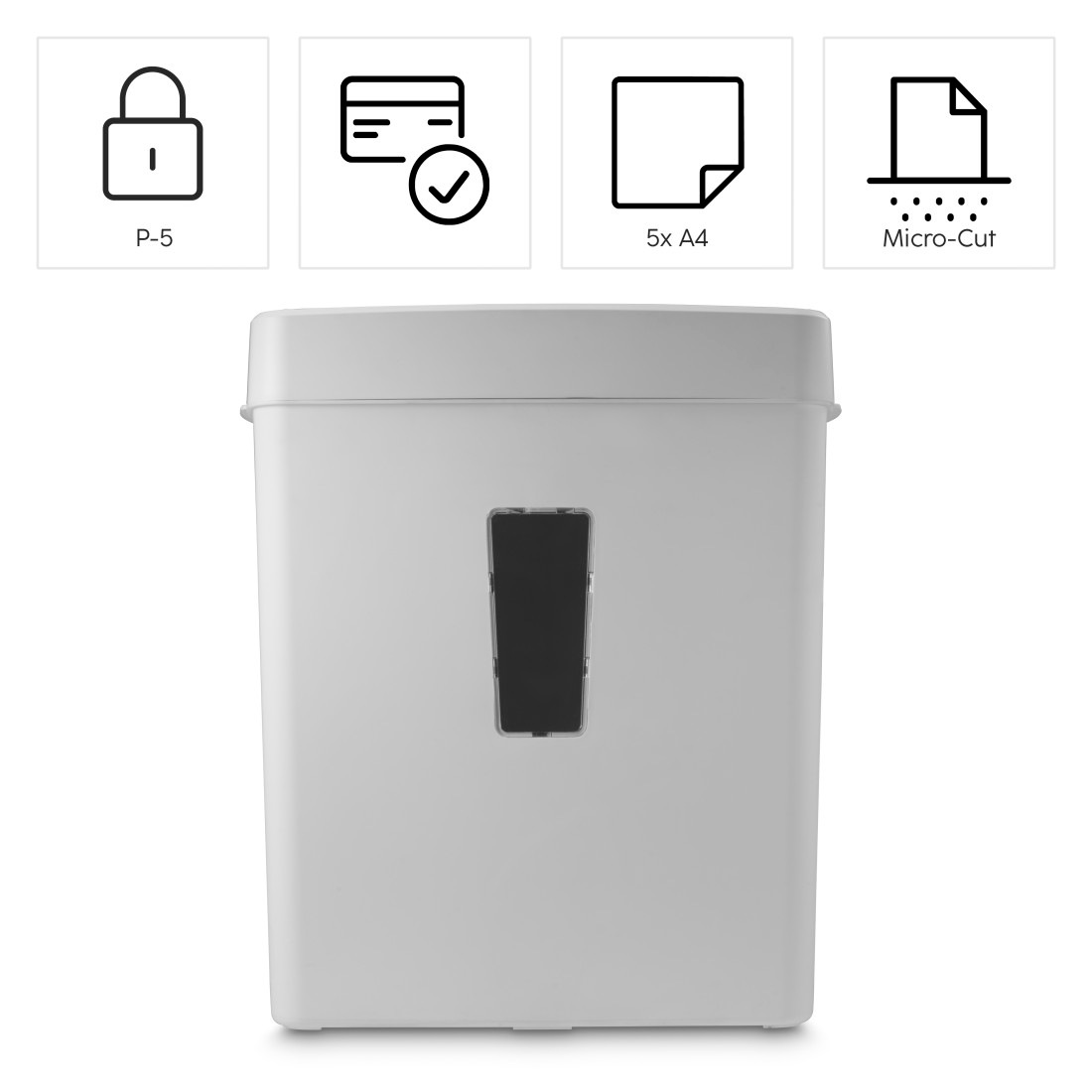 Hama Aktenvernichter »Aktenvernichter Mikroschnitt (Papier, Plastik, CDs, Korb, 5 Blatt, P5)«, Mit Papierkorb, 2 x 12 mm Mini-Schnitzel, Automatik, Rücklauf
