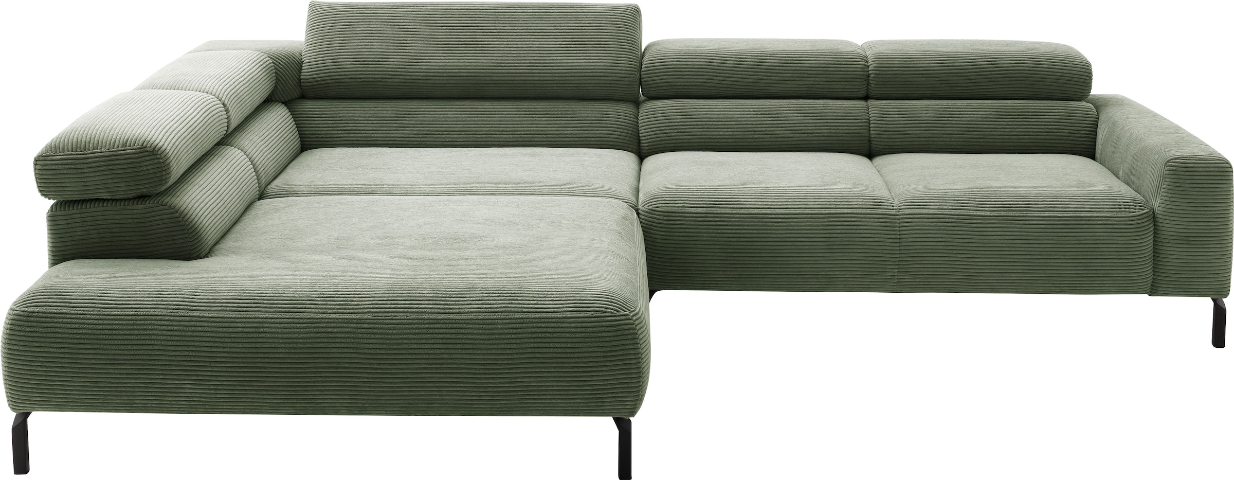 Places of Style Ecksofa »Antonelli, L-Form, inkl. Kopfteilverstellung, Breite 312 cm«, ohne Sitztiefenverstellung, in Cord, oliv