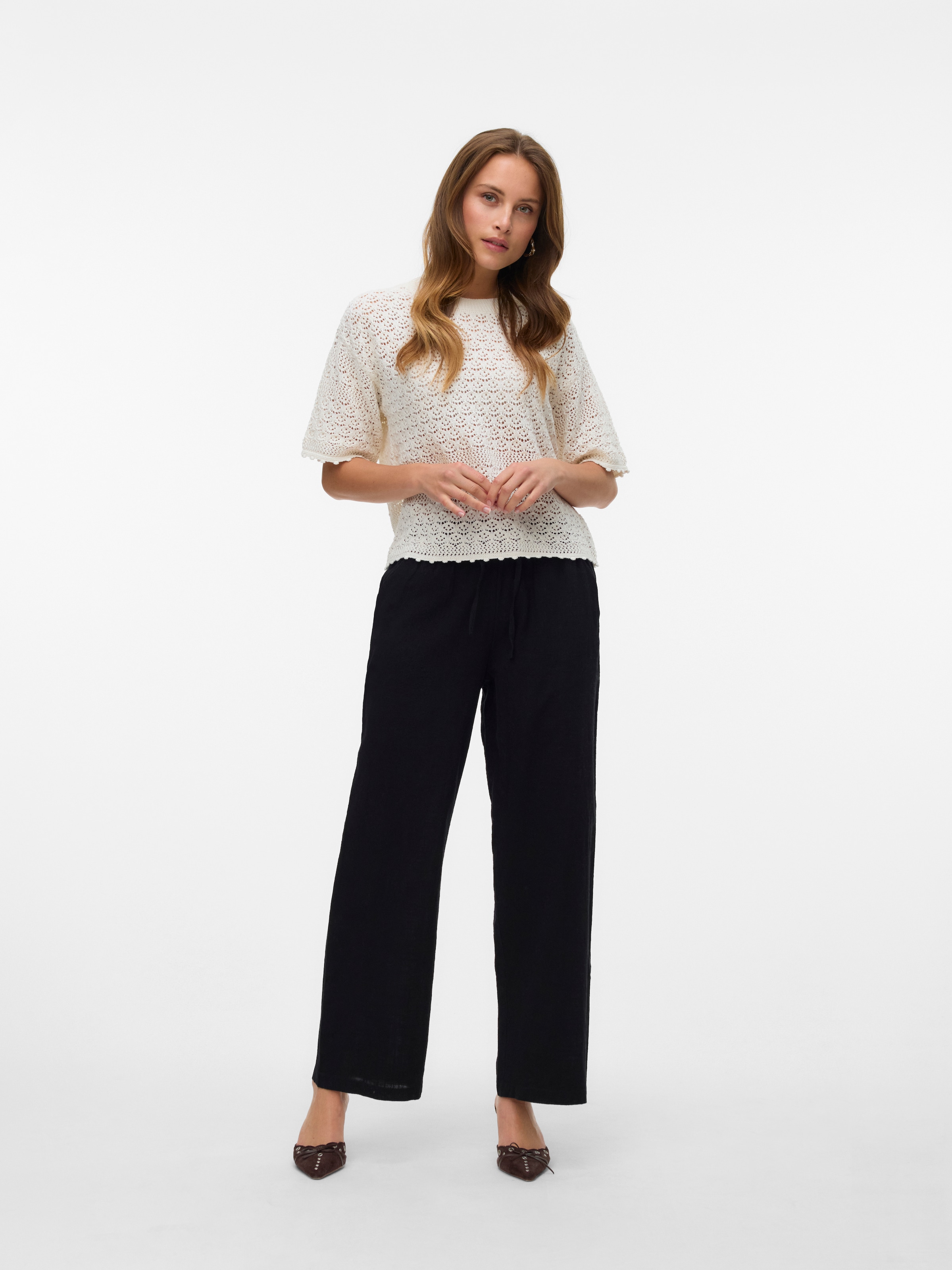 Vero Moda Schlupfhose »VMCAIA MW WIDE PANT WVN NOOS«, mit Leinen