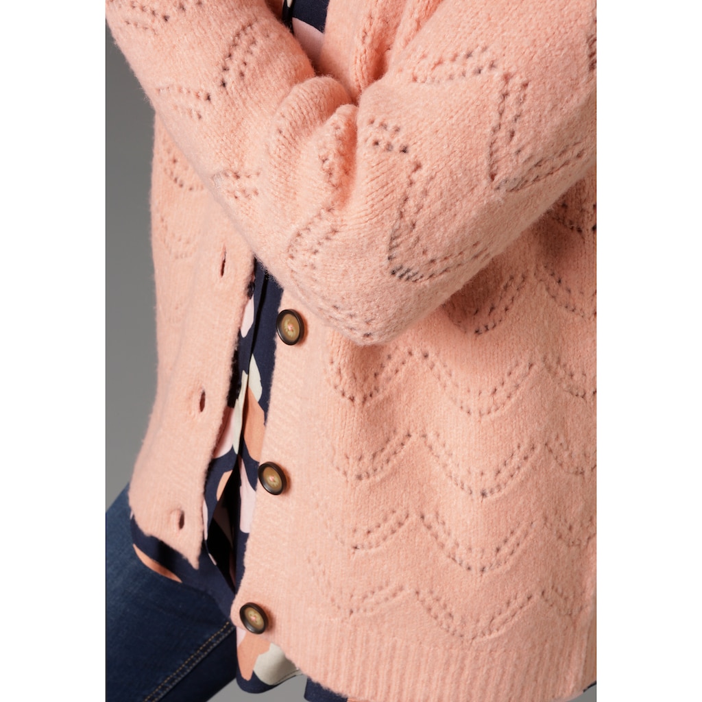 Aniston CASUAL Strickjacke, mit Ajourstrickmuster