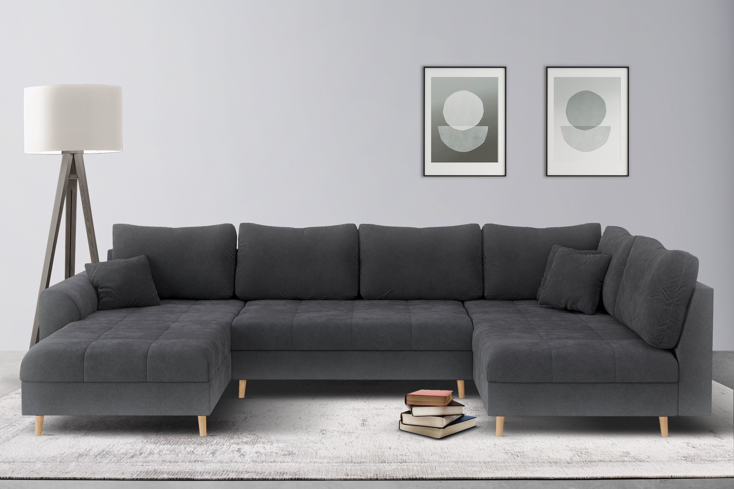Home affaire Wohnlandschaft »CHARRE U-Form mit Ottomane, Maße B/T/H: 310/161/81 cm« feine Steppung, lose Rücken- und Zierkissen, auch in Cord und Bouclé