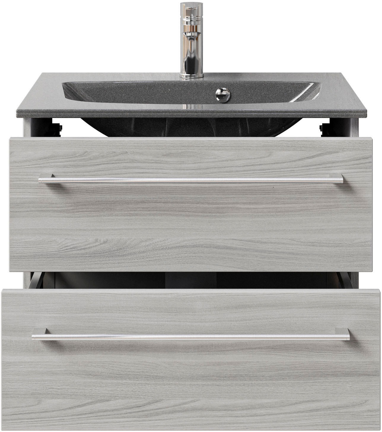 Saphir Waschtisch »Serie 6025 Mineralmarmor-Waschtisch mit Unterschrank, 67 cm breit«, Waschplatz mit 2 Schubladen, hängend, verschiedene Ausführungen