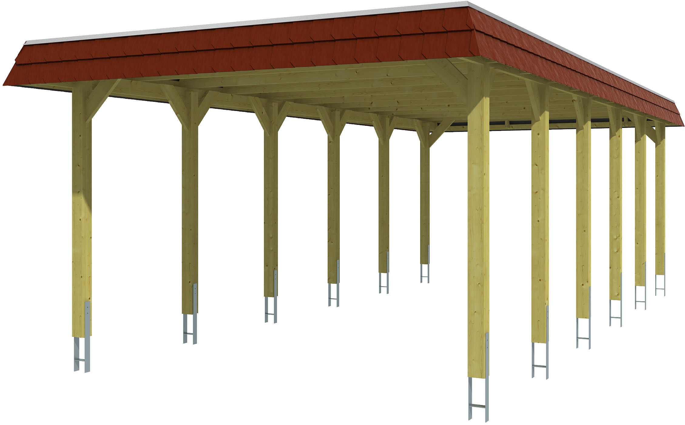 Skanholz Einzelcarport "Spreewald" Massivholz 342 cm Grün mit Aluminiumdach, rote Blende