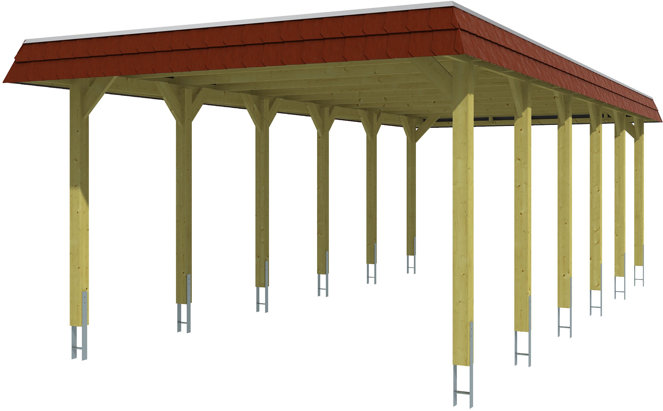 Skanholz Einzelcarport "Spreewald", Nadelholz, 342 cm, Grün, mit Aluminiumdach, rote Blende