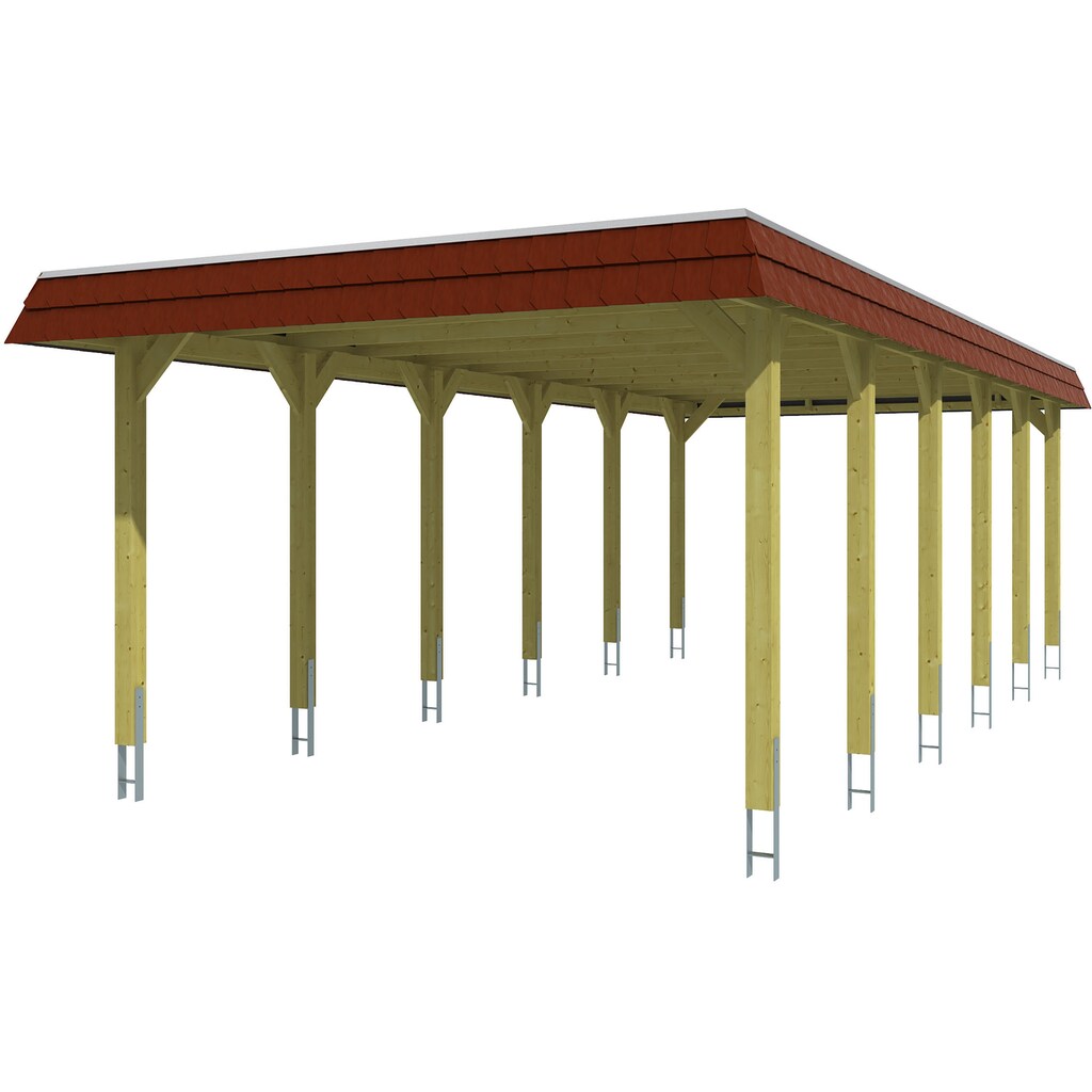 Skanholz Einzelcarport »Spreewald«, Nadelholz, 342 cm, Grün, 396x893cm mit Aluminiumdach rote Blende