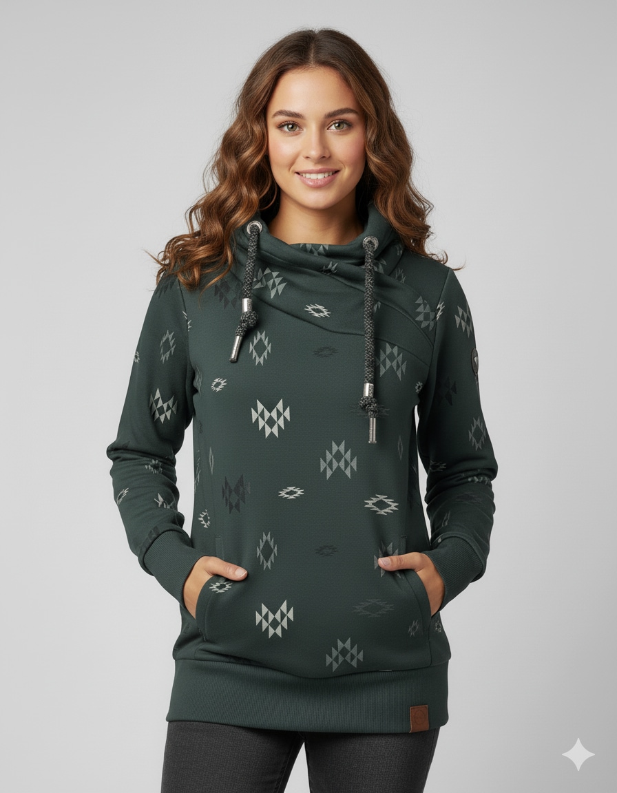 Ragwear Sweatshirt "NESKA AZTEK O", mit hohem Schalkragen, aus Baumwolle und Polyester, lockere Passform