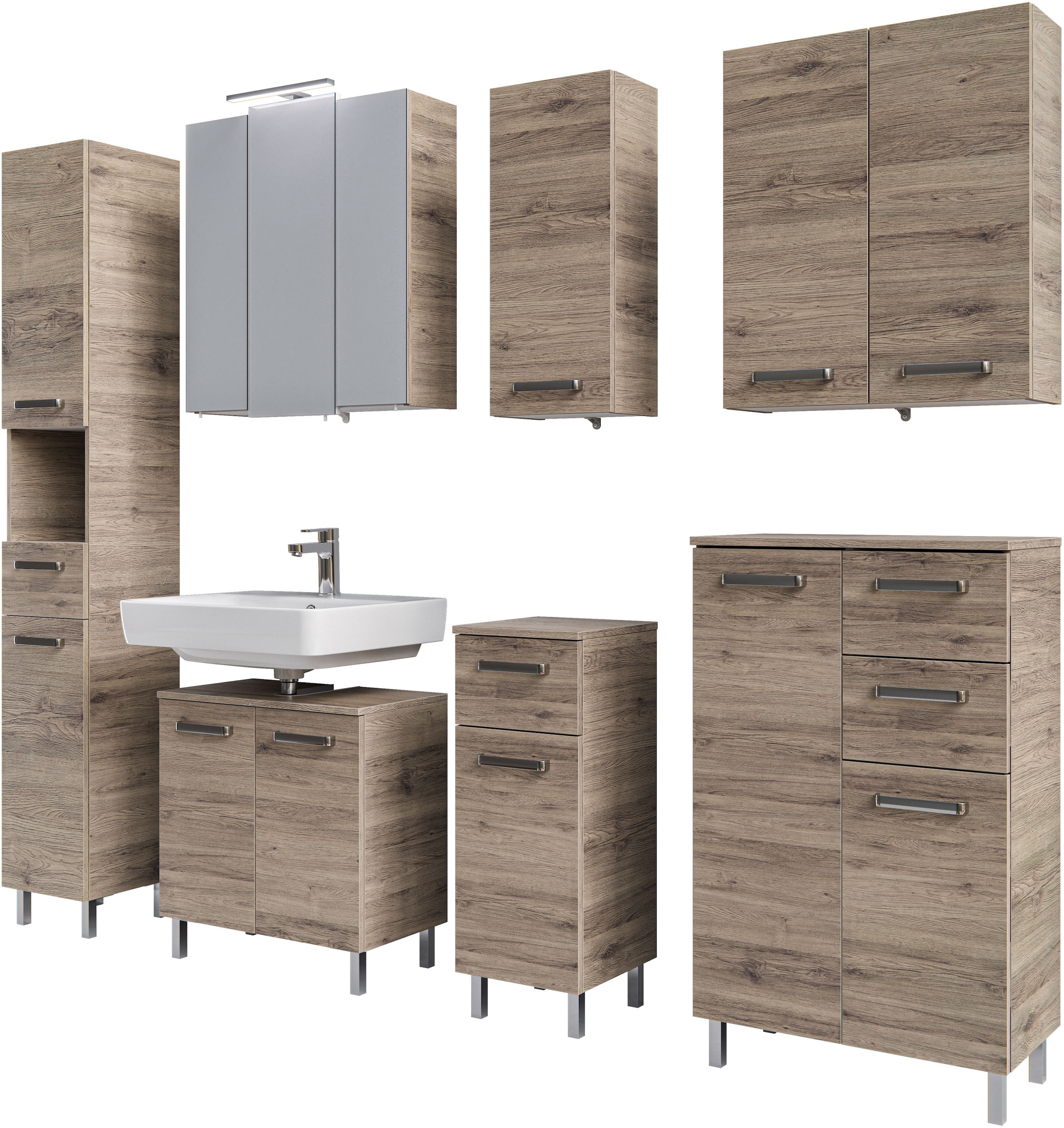Saphir Badmöbel-Set "7-teilig, mit Spiegelschrank" Set, 7 Stk. tlg.