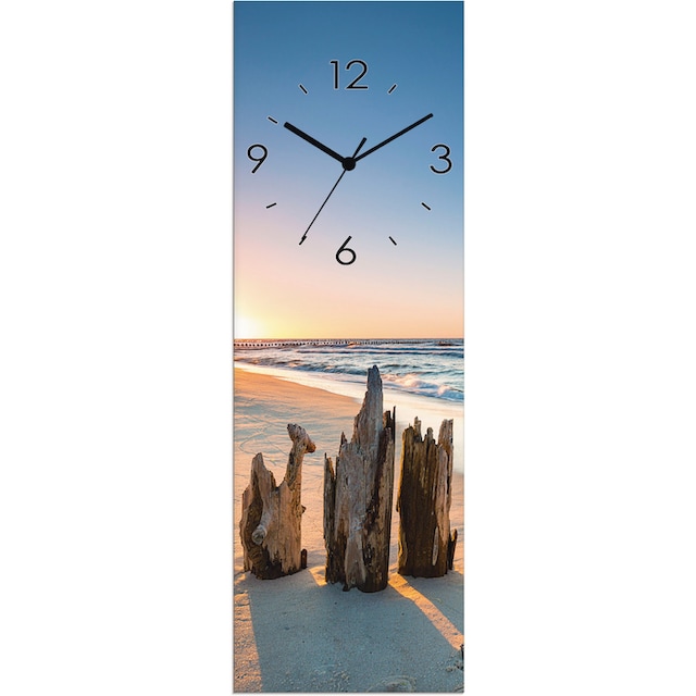 Artland Wanduhr »Glasuhr Sonnenuntergang Strand Wellenbrecher«, wahlweise  mit Quarz- oder Funkuhrwerk, lautlos ohne Tickgeräusche | BAUR
