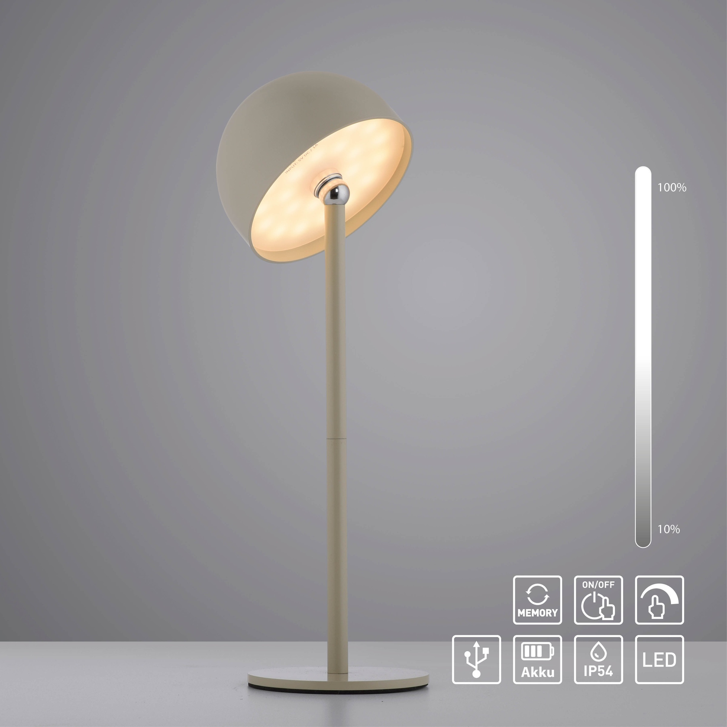 OTTO home Tischleuchte »Akku Tischlampe GERRIN Indoor Outdoor, magnetischer Flaschenaufsatz« LED-Board Warmweiß Pilzlampe Flaschenaufsatz, Regulierung der Lichtstärke, Pilz, Lampe