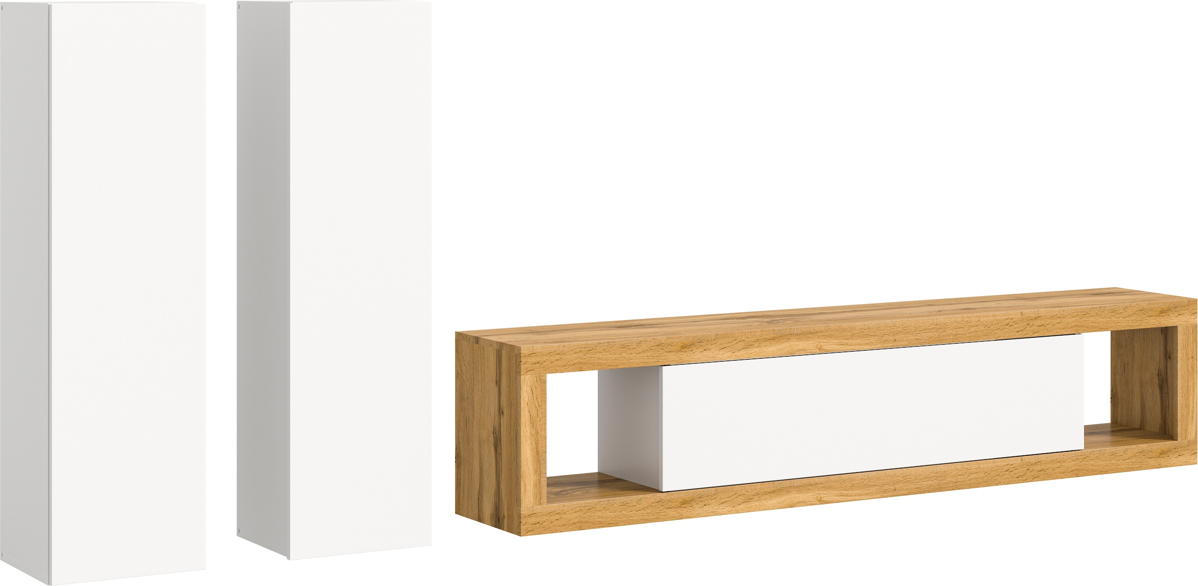 INOSIGN Wohnwand »Trinity,Breite 270 cm, 1 Lowboard (stehend und hängend montierbar),«, (3 St.), 2 Hängeschränke, Wohnwand, Wohnkombination, Mediawand