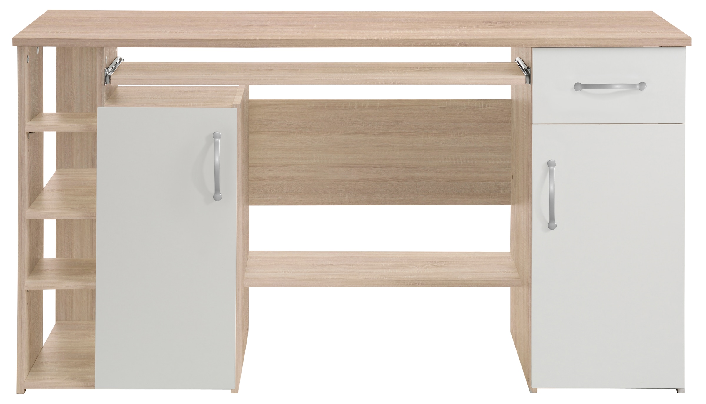 VOGL Möbelfabrik Schreibtisch »Tim mit seitlich offenen Fächern & Tastaturauszug,«, Druckerablage, 1 Schublade, Breite 138 cm, Made in Germany