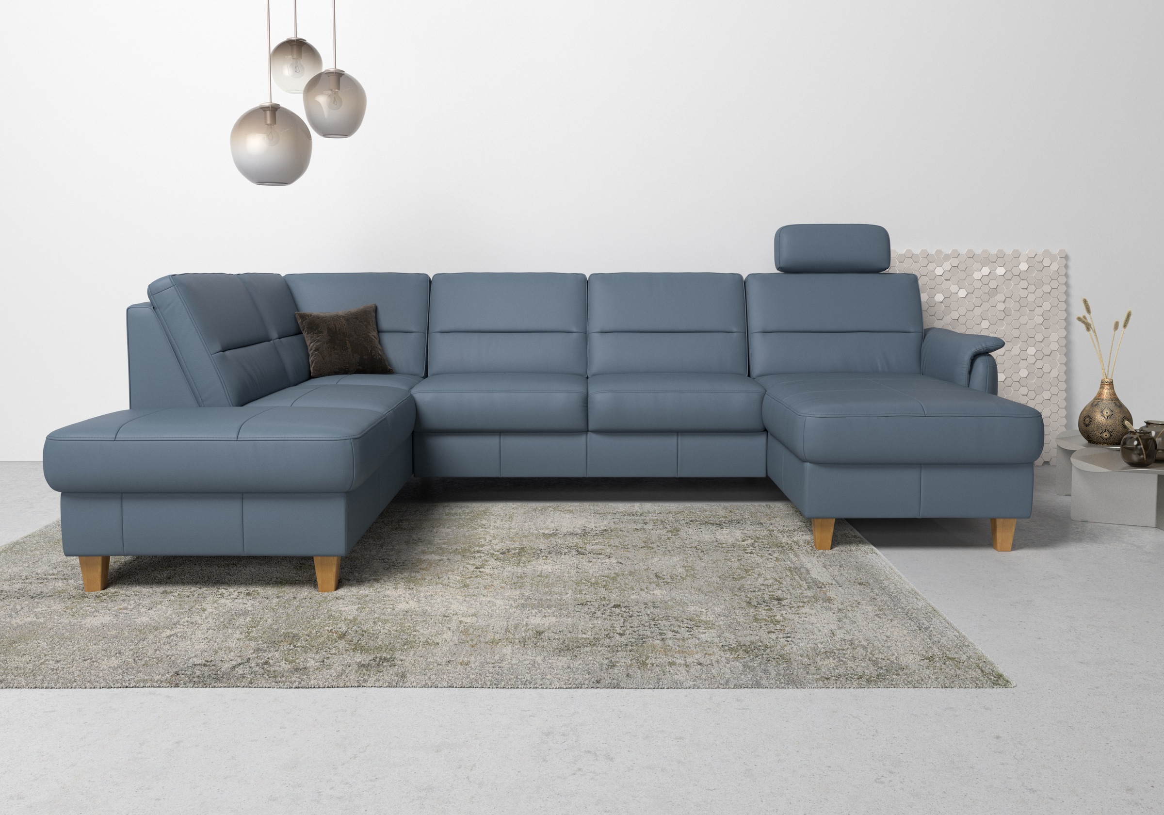 Home affaire Wohnlandschaft "Palmera U-Form, B: 308 cm, große Stoff + Leder Auswahl" optional Schlaffunktion & Bettkasten, Federkern, XXL-Wohnlandschaft