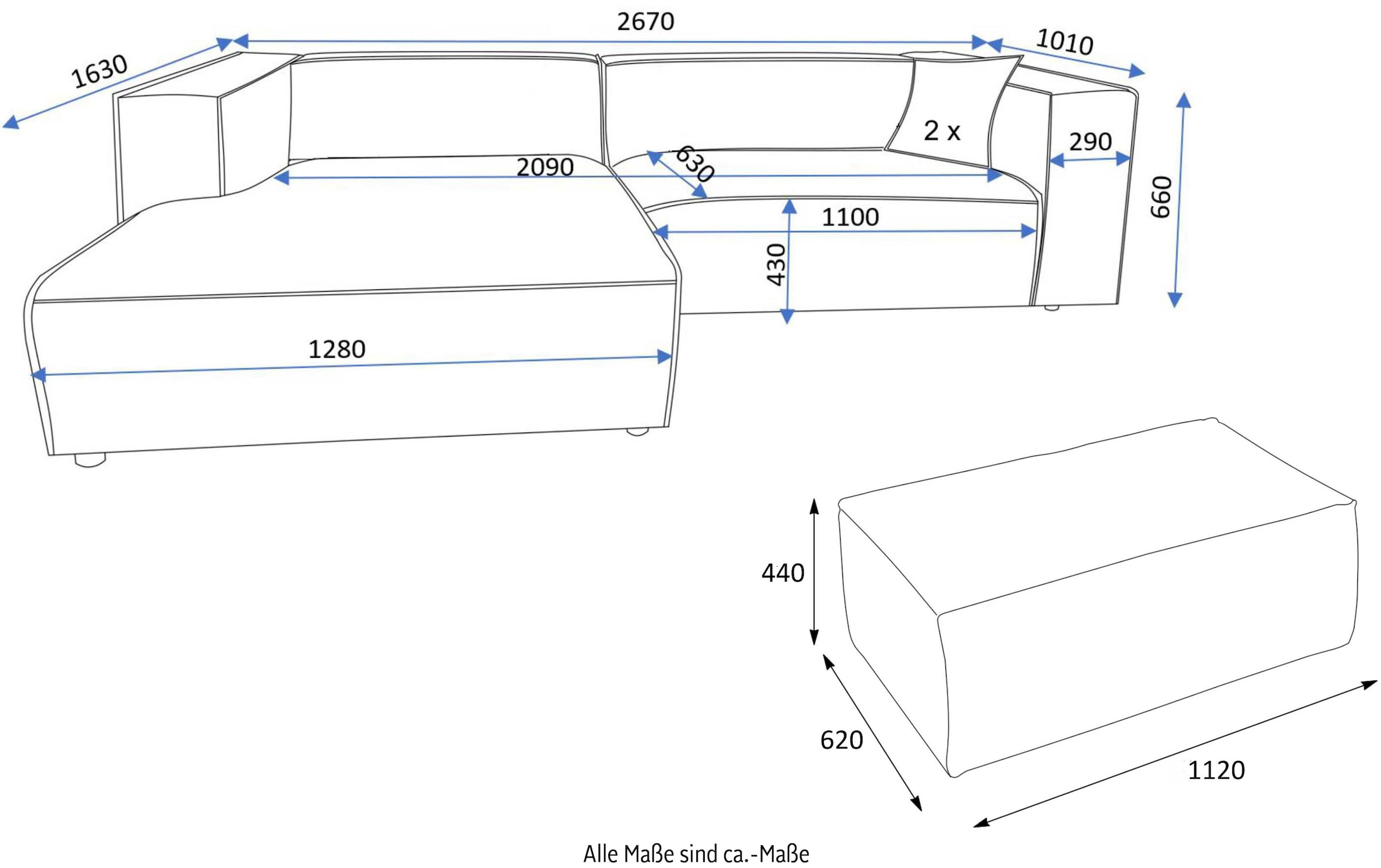andas Polsterecke »BAKELS, Ecksofa-Set mit Hocker, L-Form mit Schlaffunktion«, Ecksofa-Set (incl. Hocker) im trendigen Megacord