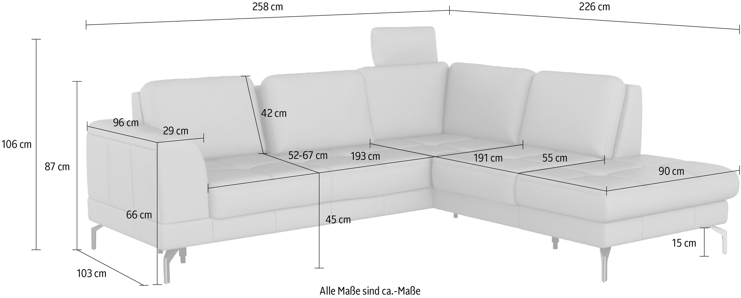 sit&more Ecksofa »Bendigo L-Form«, inklusive Sitztiefenverstellung, Bodenfreiheit 15 cm, in 2 Fußfarben