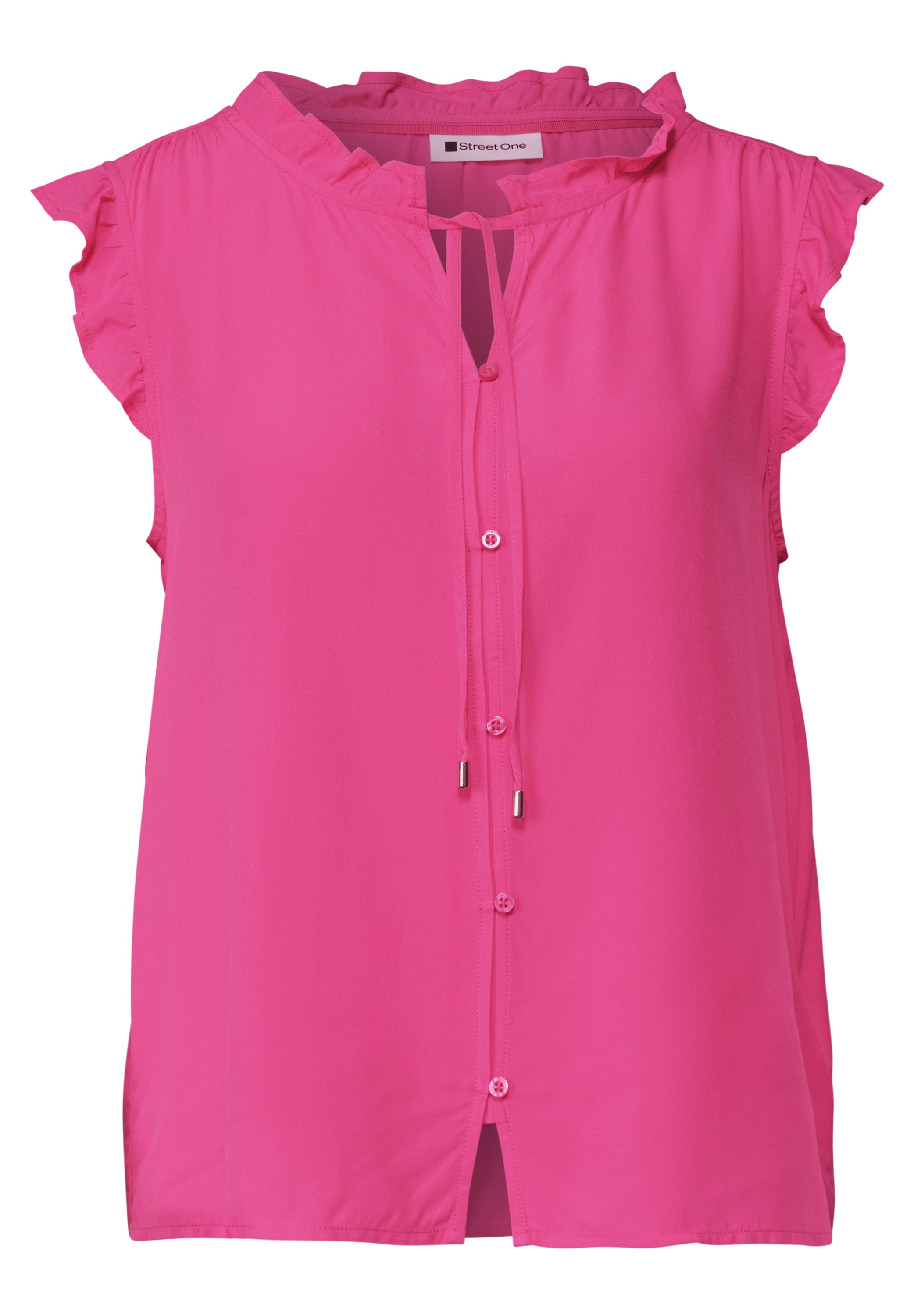 STREET ONE Shirtbluse Sommertop - Split Neck mit Rüschen und Bändern