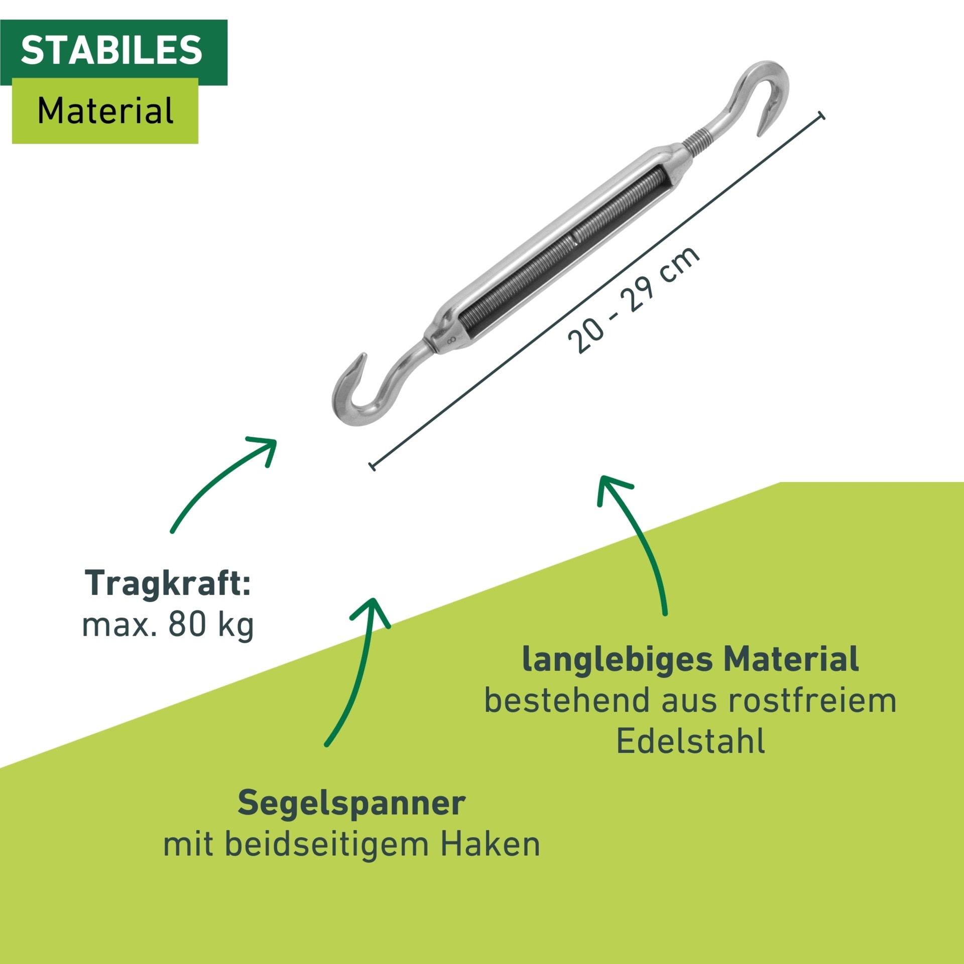 Windhager Seilspanngarnitur »Spannanker aus Edelstahl, zum Spannen von Sonnensegel« Segelspanner mit 2 Haken, 29 cm, Tragkraft max. 80 kg