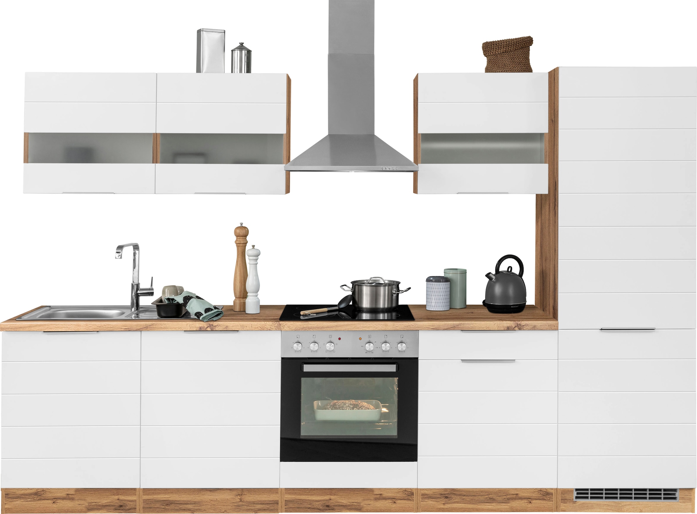 KOCHSTATION 1100000002199 "KS-Luhe" 300 cm breit, wahlweise mit oder ohne E-Geräten, gefräste MDF-Fronten