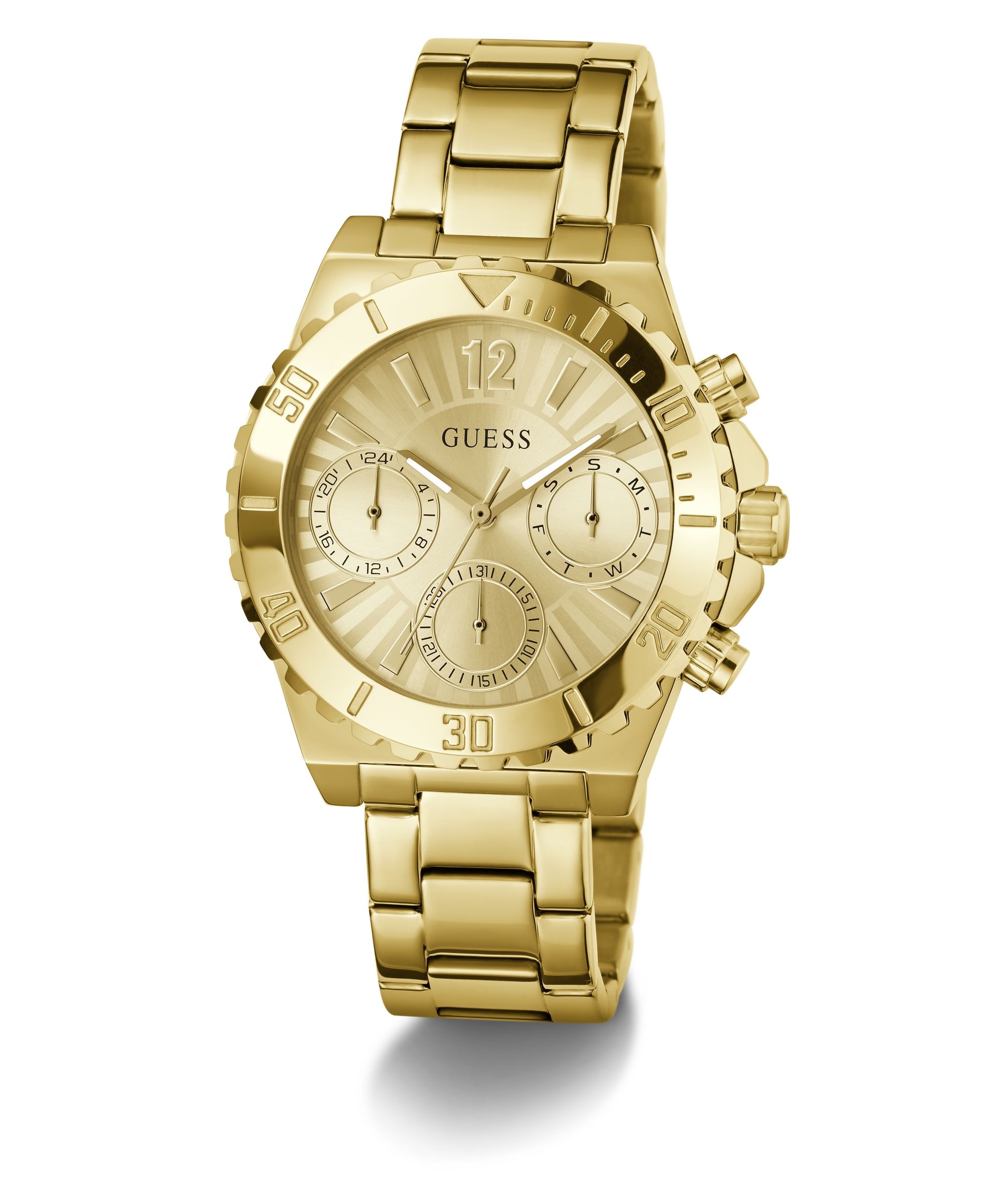 Guess Multifunktionsuhr »PHOEBE« Quarzuhr, Armbanduhr, Damenuhr, Edelstahlarmband, analog, Wochentag