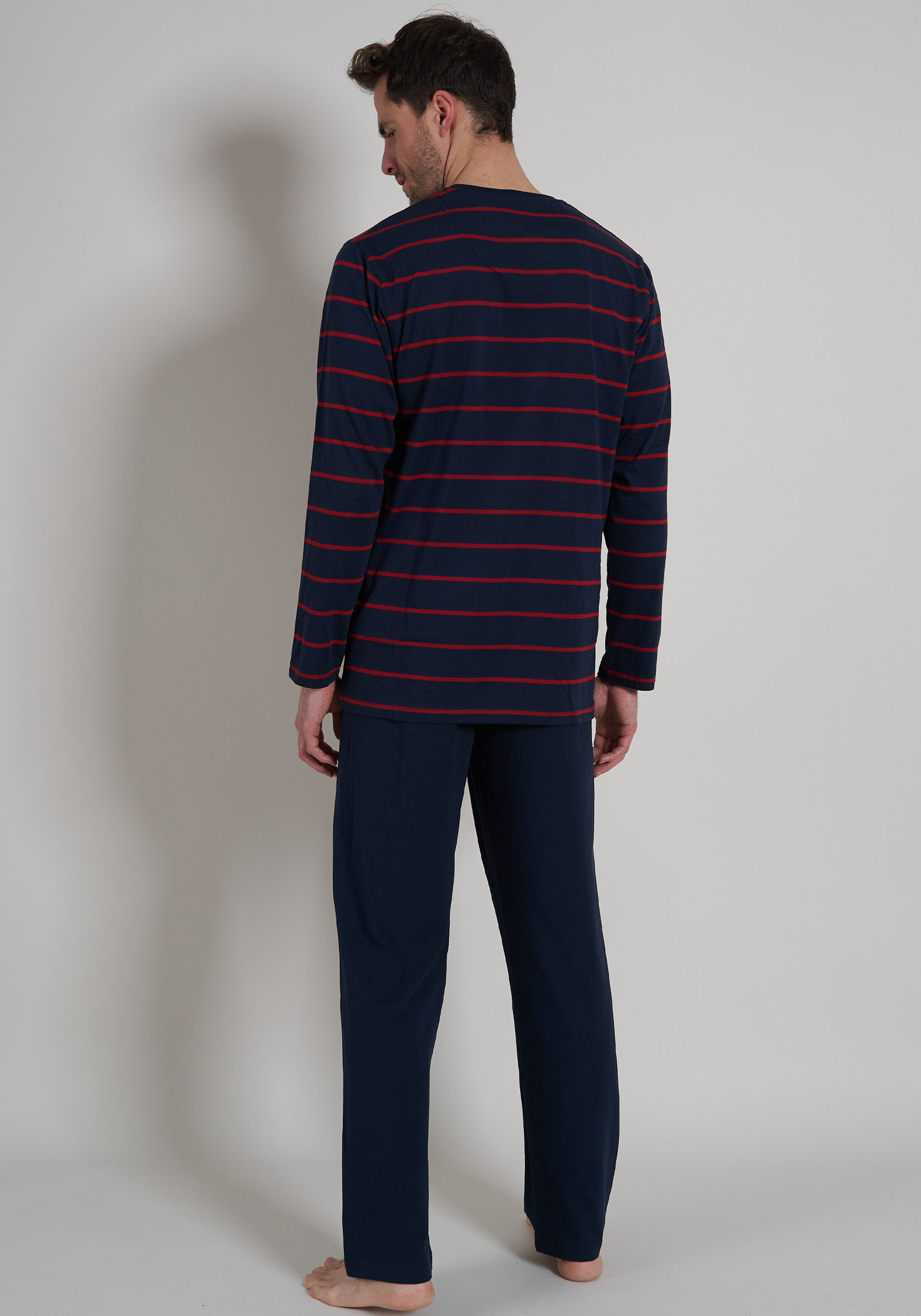Thumbnail - bugatti Pyjama 2 tlg. Rundhalsausschnitt, Langarm, lange Hose, Streifendesign, Baumwollmix