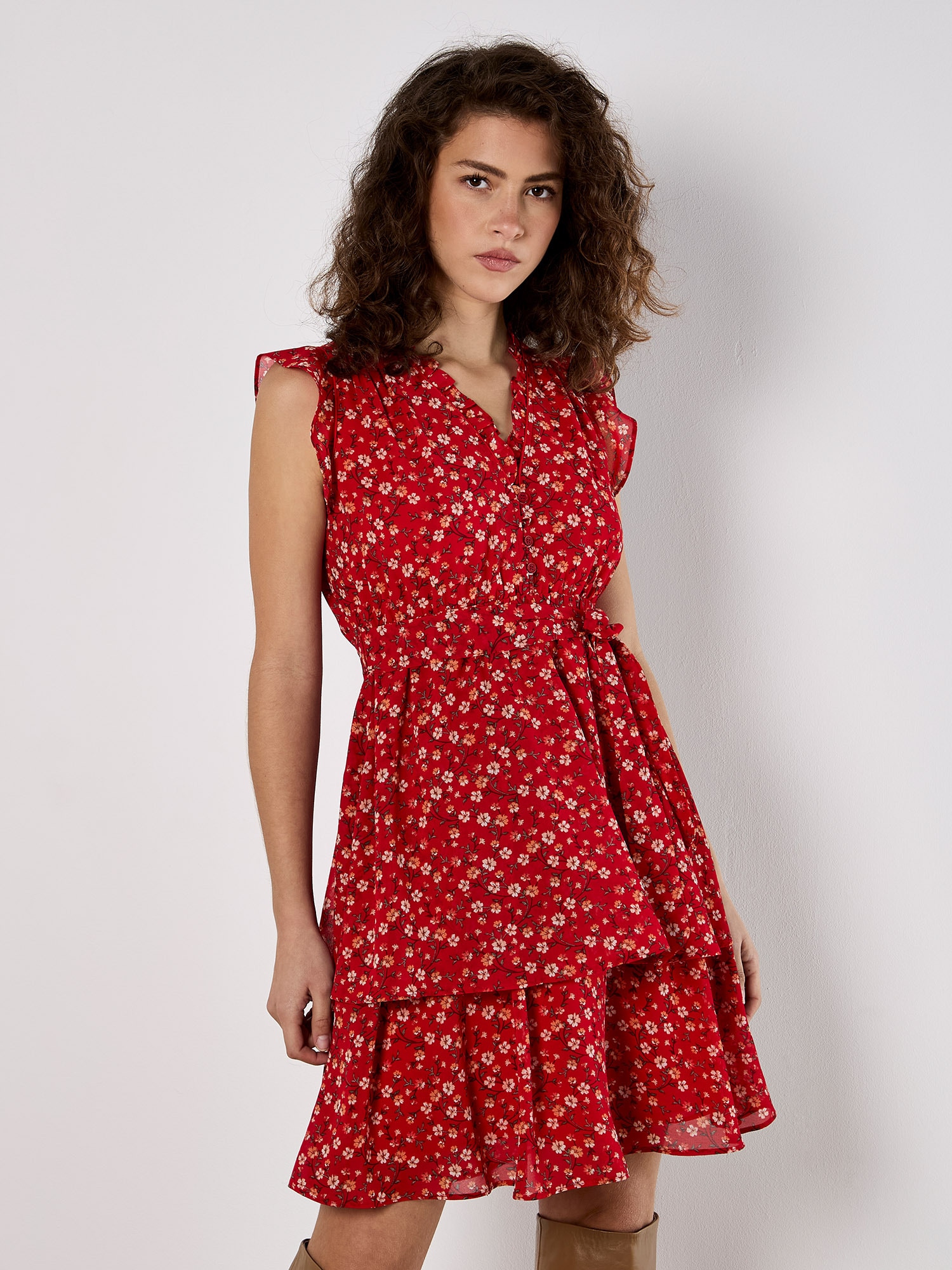 Apricot Minikleid "Geblümtes Mini-Kleid" 2 tlg. aus Chiffon