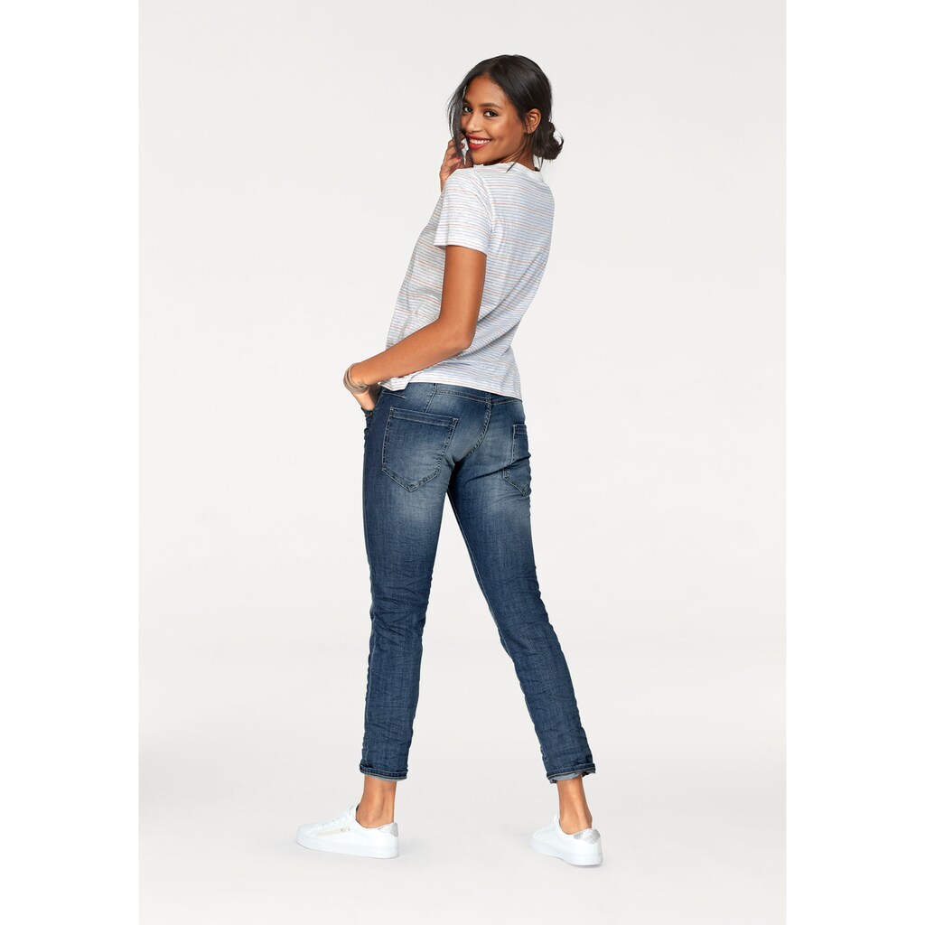Damenmode Jeans Please Jeans Boyfriend-Jeans »P85A«, lässige Jeans Hose mit Crinkle-Effekt und krempelbarem Bein mid-blue