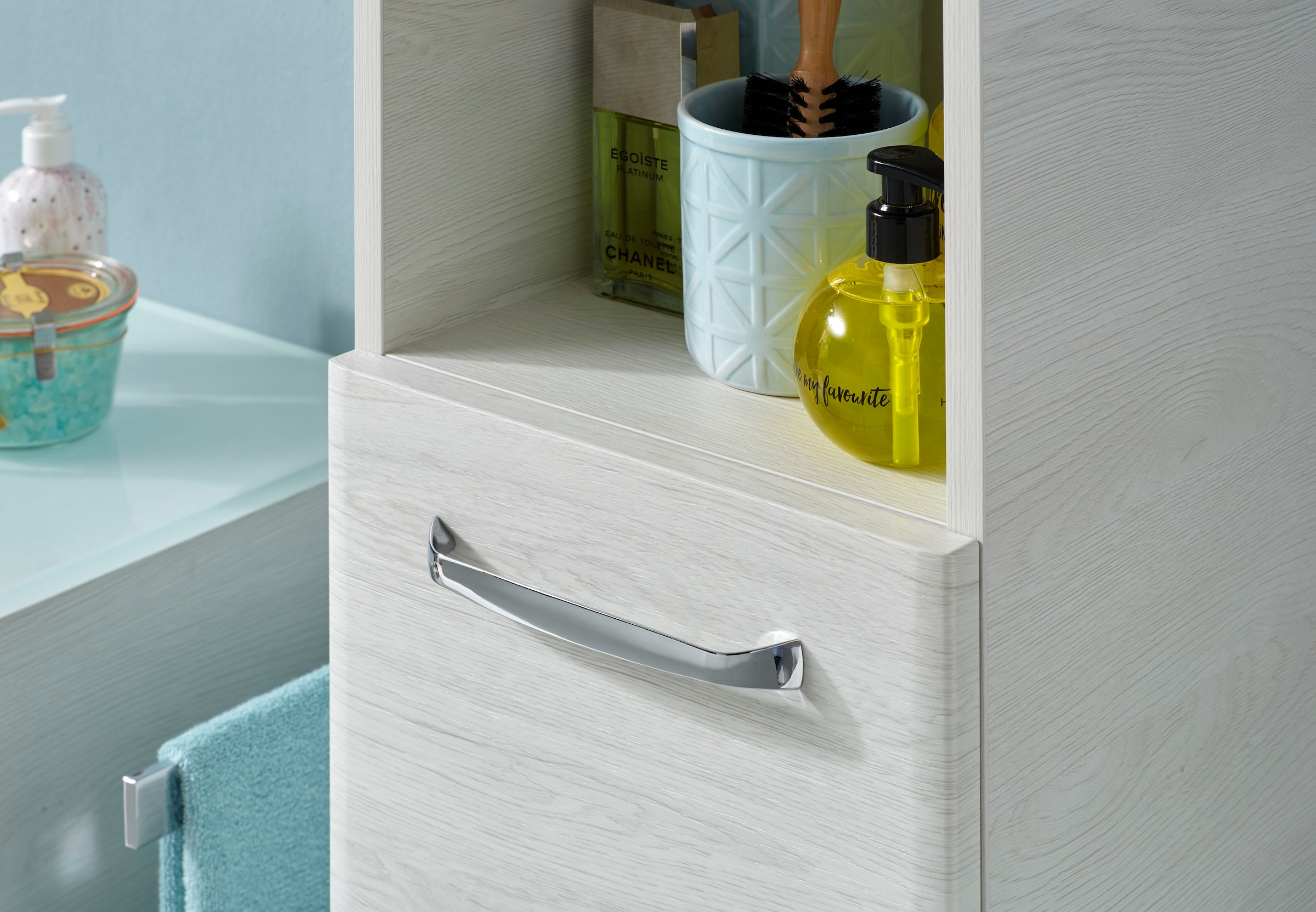 Saphir Hochschrank »Quickset Badschrank 30 cm breit, 2 Türen, 1 Nische, 3 Einlegeböden«, Badezimmer-Hochschrank inkl. Türdämpfer, Griffe in Chrom glänzend