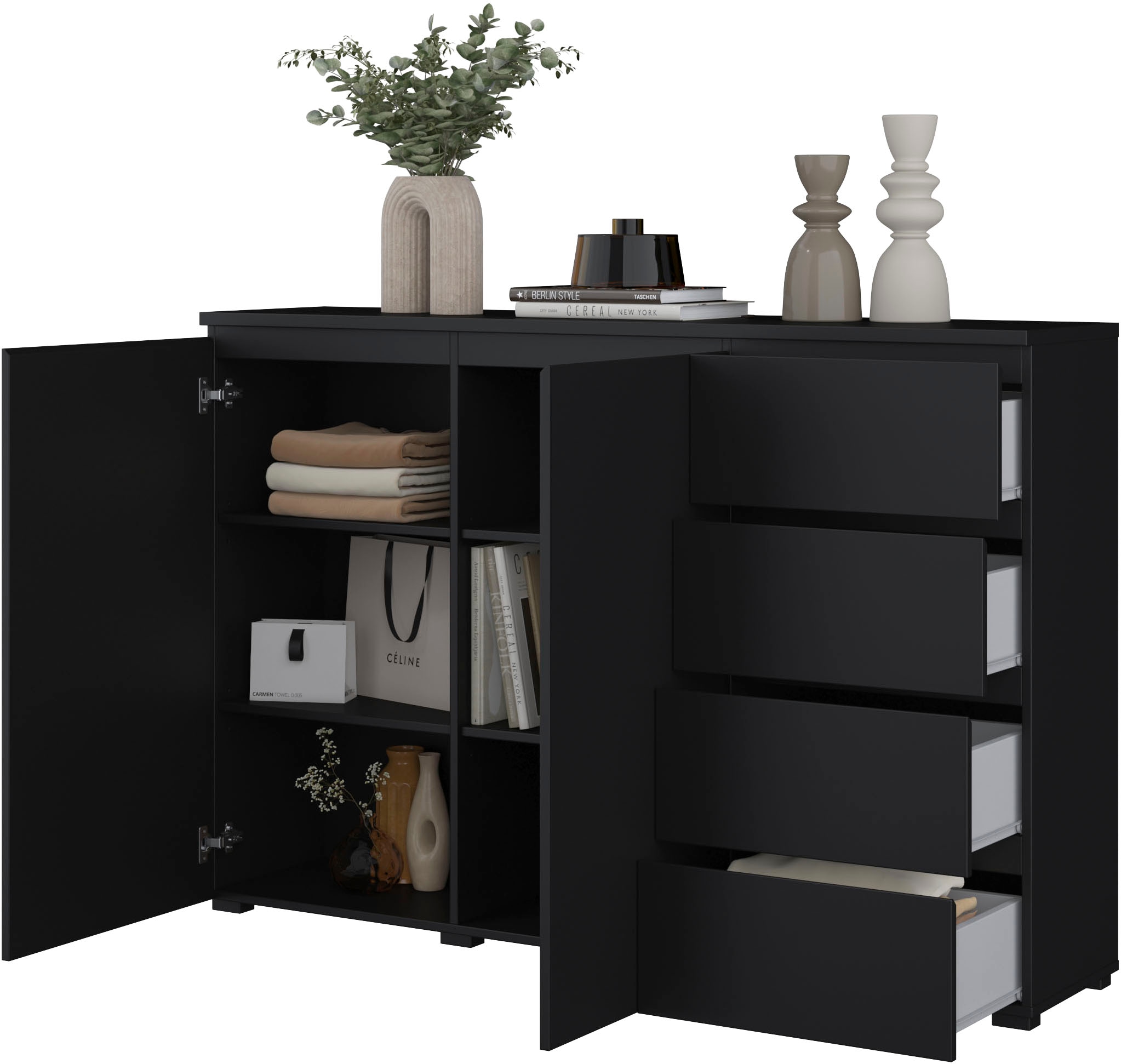 OTTO home Highboard »Modo, Breite 150 cm, moderne grifflose Kommode 2Türen/4 SK« Schubladenkommode mit viel Stauraum, Einlegeböden verstellbar