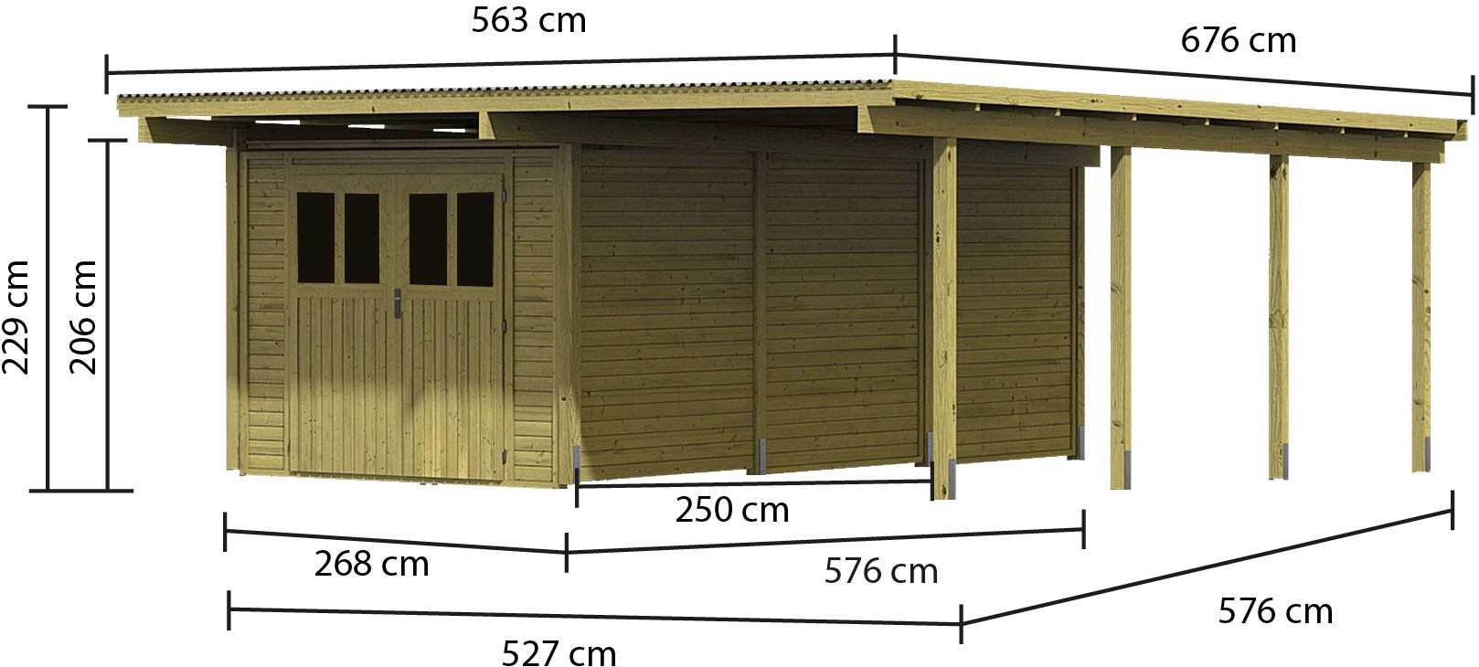 Karibu Doppelcarport »»ECO 2 SET« Variante A, AKTION 2 kdi«, Masivholz, 509 cm, KDI, mit integriertem Abstellraum groß