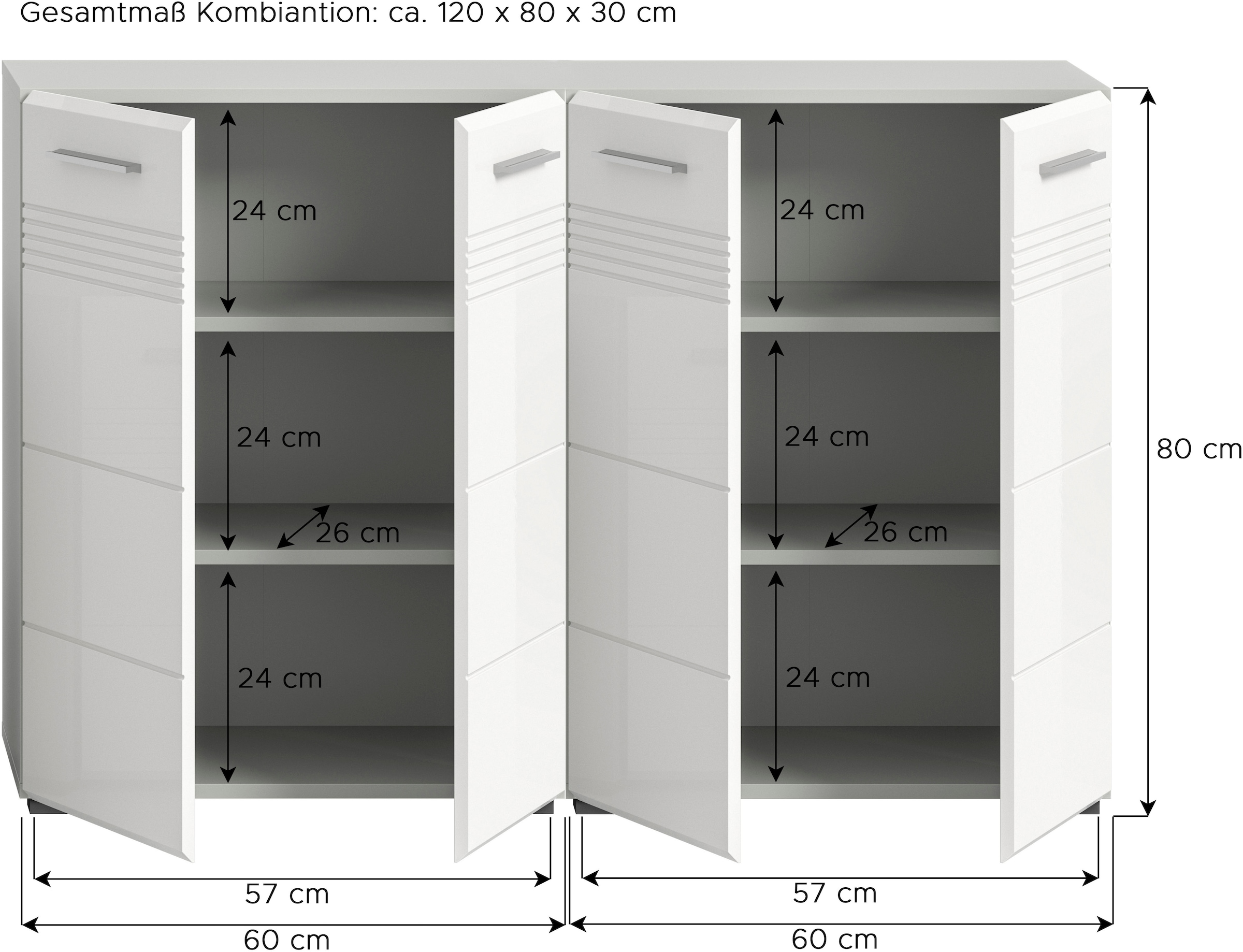 welltime Badmöbel-Set »Calicio, bestehend aus: 2 Midischränken«, (2 St.), hochwertige MDF Front mit Rillenfräsung