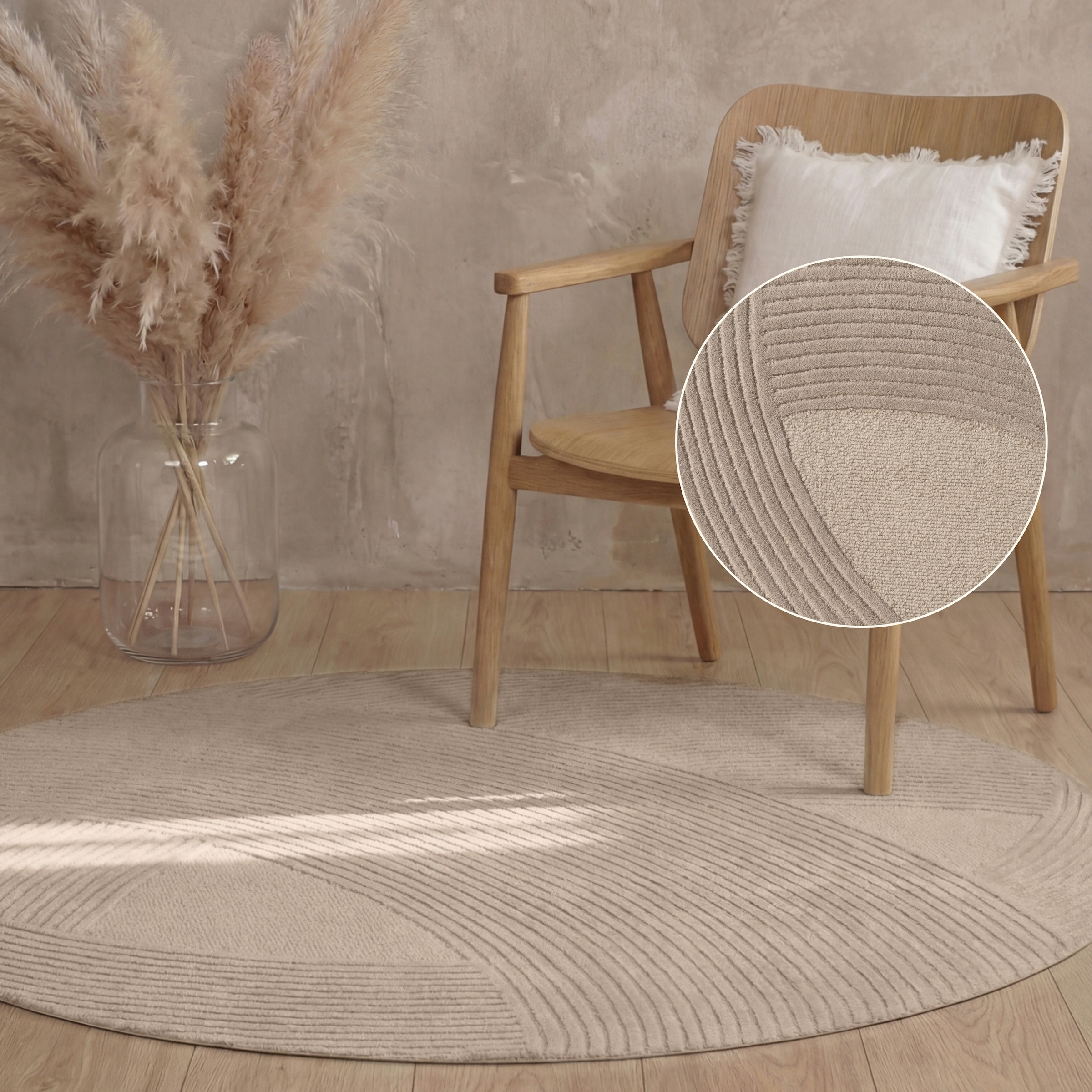 Ted Baker Wollteppich "Victoria, auch in rund" rund 18 mm Höhe Naturteppich Wolle, Hoch-Tief-Design, Wohnzimmer, Schlafzimmer