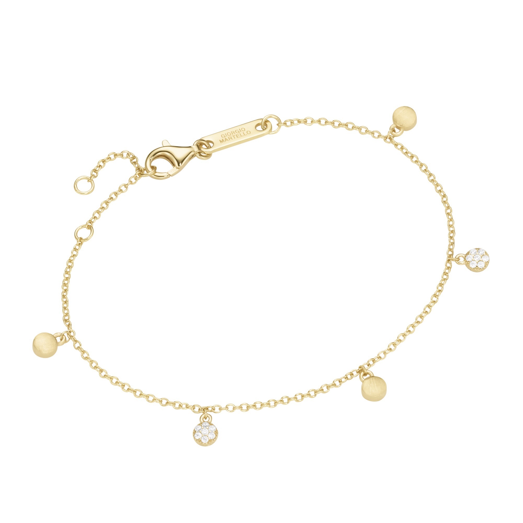 Damen Armband "mit 5 Behängen, weißen Zirkonia und matt, Silber 925", 19cm, Silber 925 (Sterlingsilber), gold, GIORGIO MARTELLO MILANO, Silber 925