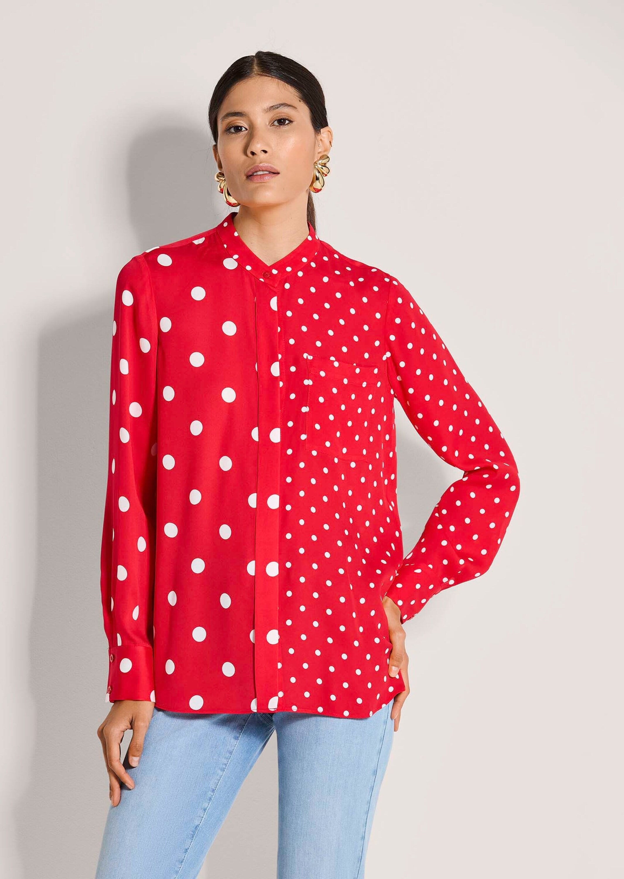 MADELEINE Langarmbluse »Hemdbluse Viskosebluse mit Pünktchen-Design« Kellerfalte