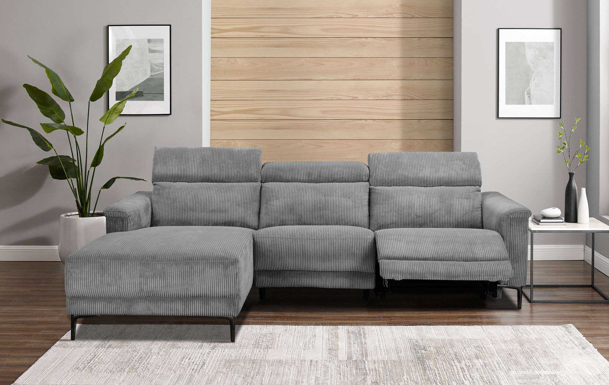 Places of Style Ecksofa »Lund in Cord, L-Form, 261 cm, manuelle und elektr. Relaxfunktion,«, USB-A und Kopfteilverstellung
