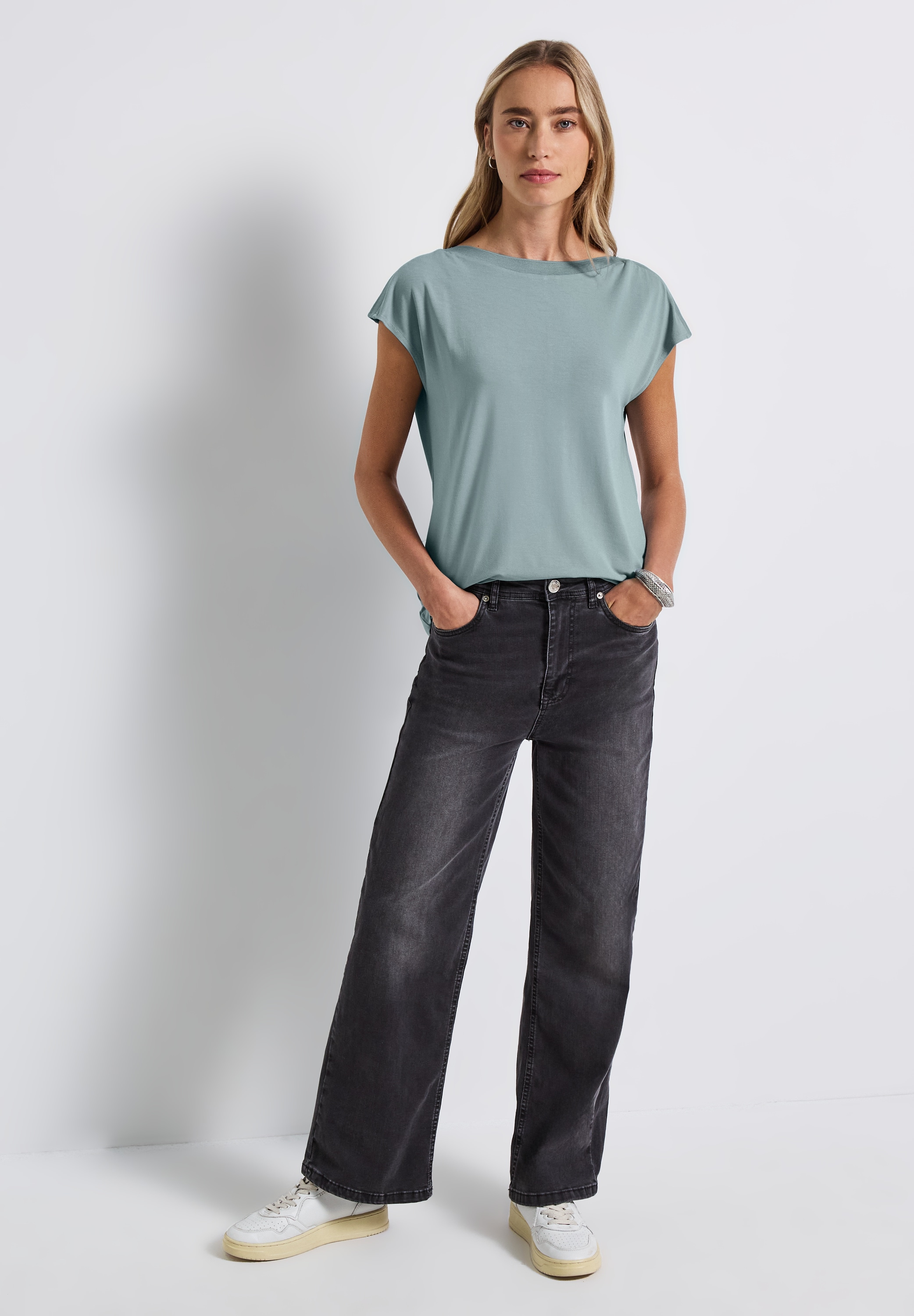 STREET ONE T-Shirt, U-Boot Shirt mit Rippdetail