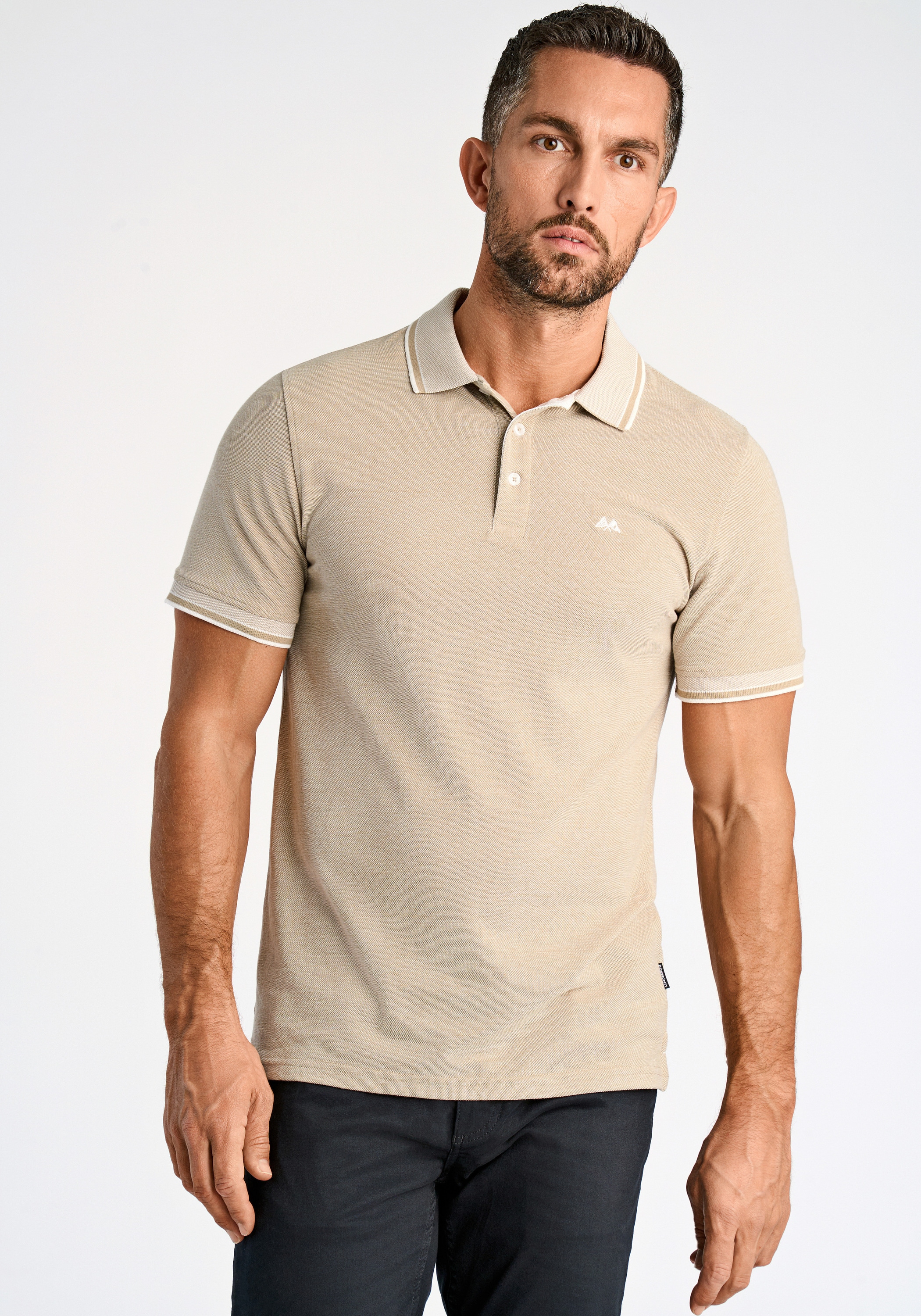 Poloshirt LINDBERGH "Poloshirt Relaxed Fit", Herren, Gr. XL, beige (sand), Obermaterial: 50% Baumwolle, 50% Polyester, unifarben, lässig geschnitten, Shirts