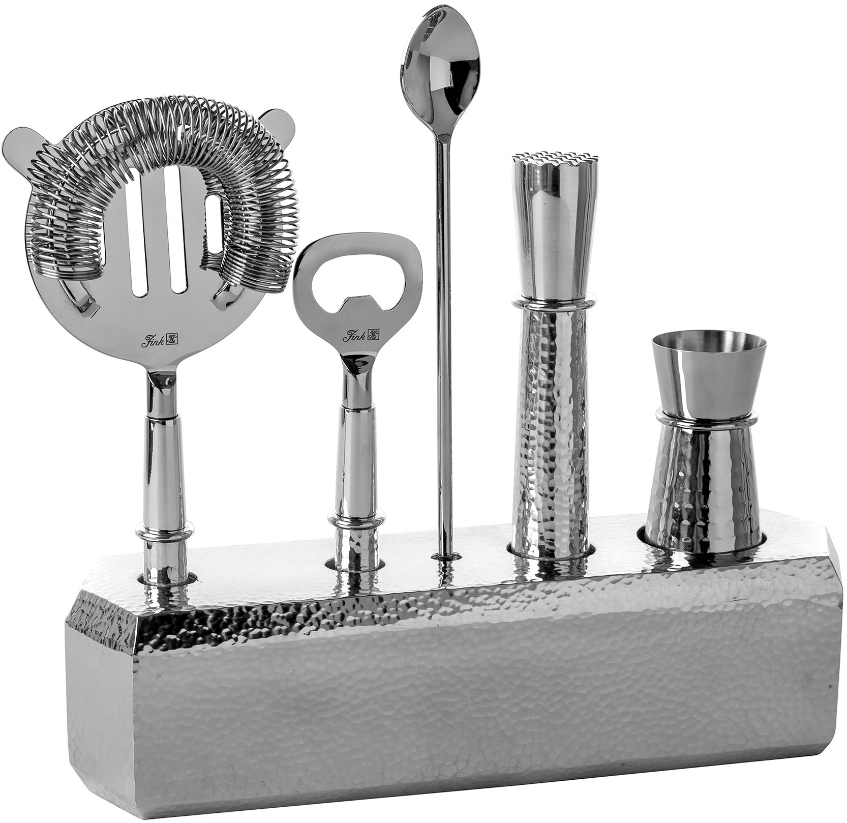 Fink Cocktail-Set "NASSAU, Barzubehör, silberfarben" mit feiner Hammerschla günstig online kaufen