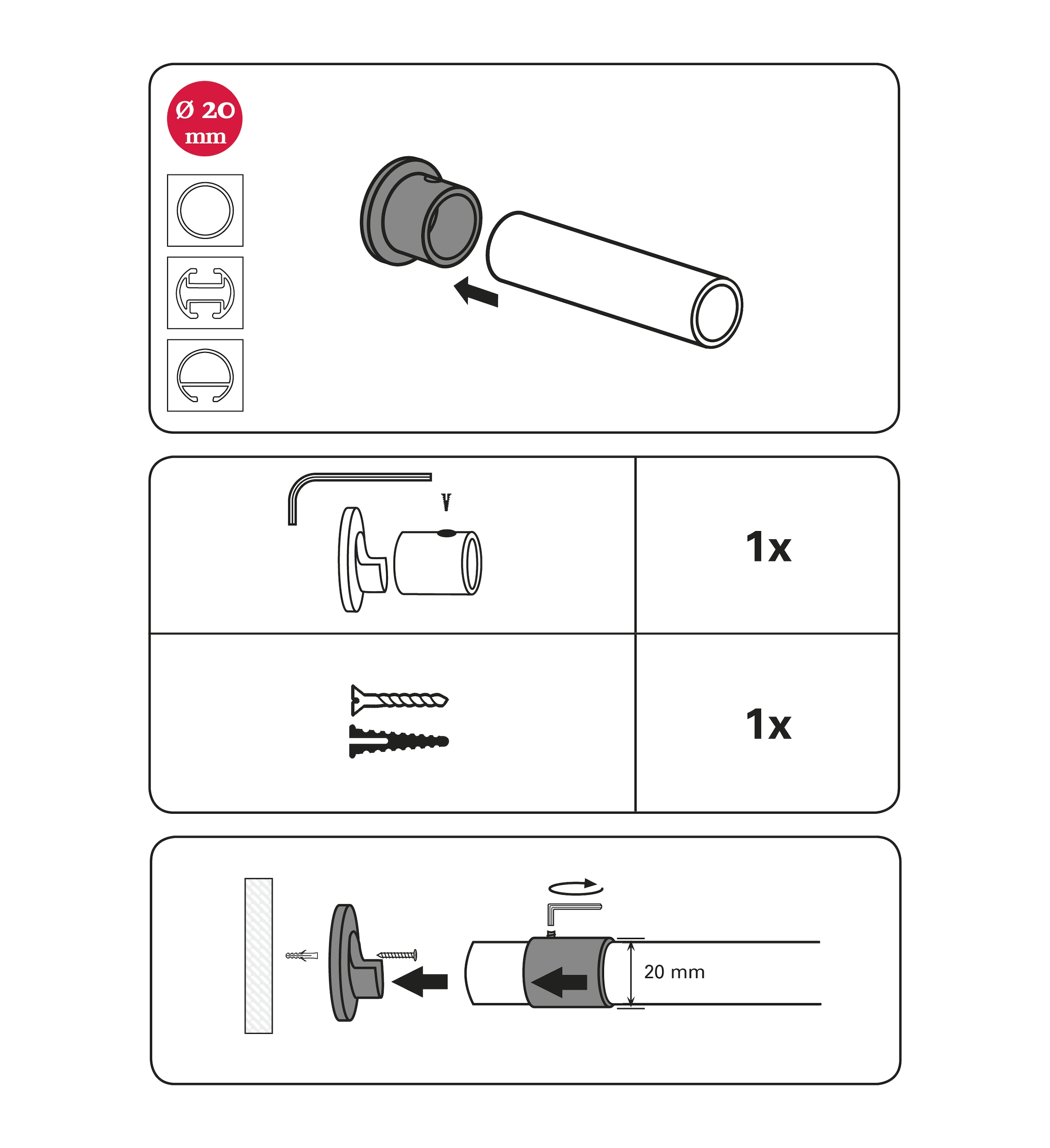 GARDINIA Wandbefestigung Gardinenstangen«, kaufen Serie Ø 20 Einzelprogramm BAUR (1 Chicago mm St.), »Nischenträger für 